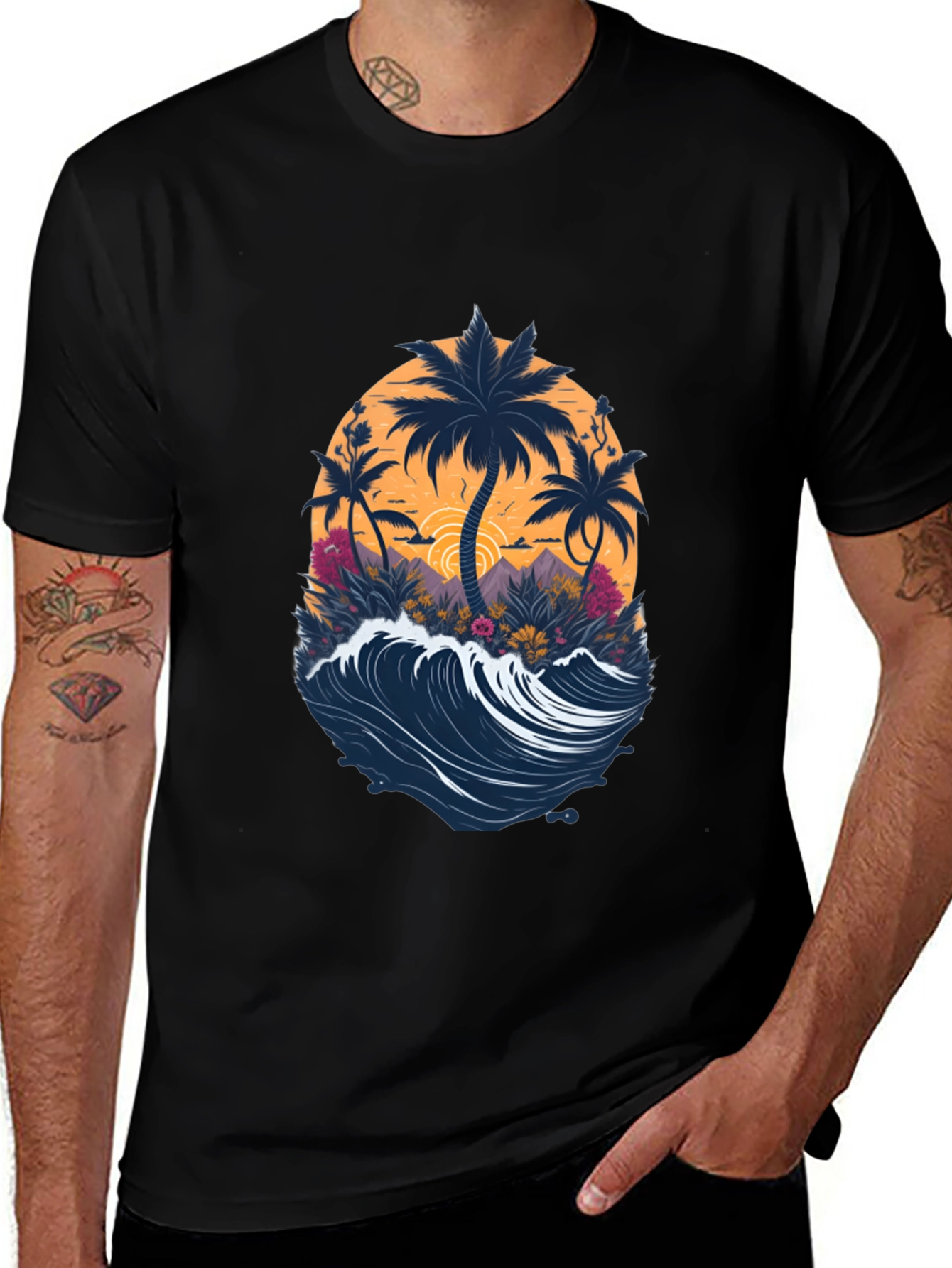 Tropical Palm Wave Graphic Tee