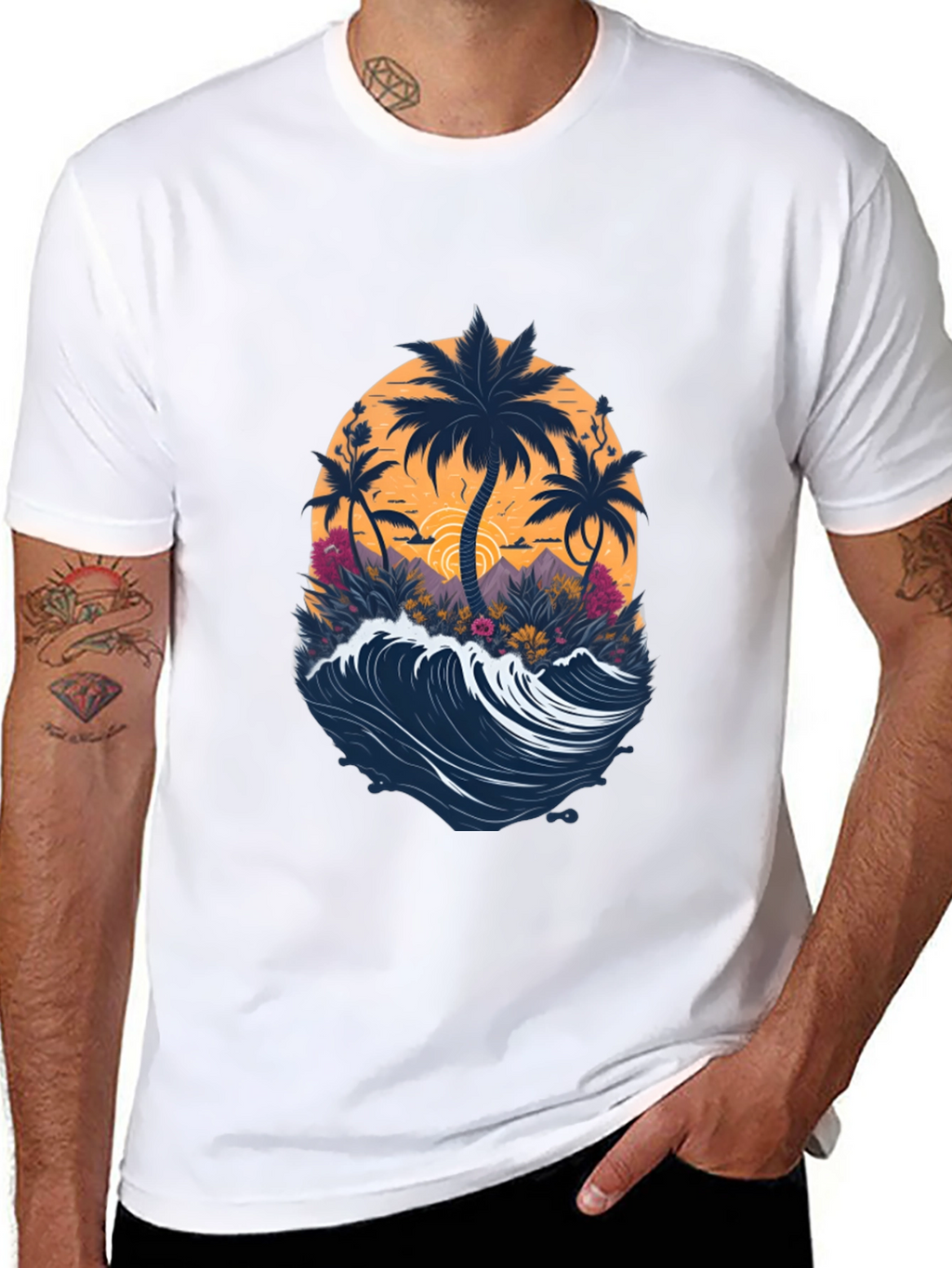 Tropical Palm Wave Graphic Tee