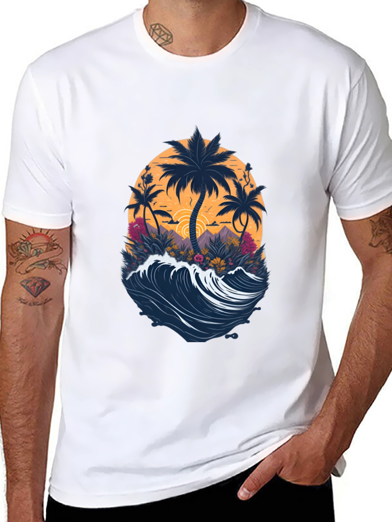 Tropical Palm Wave Graphic Tee