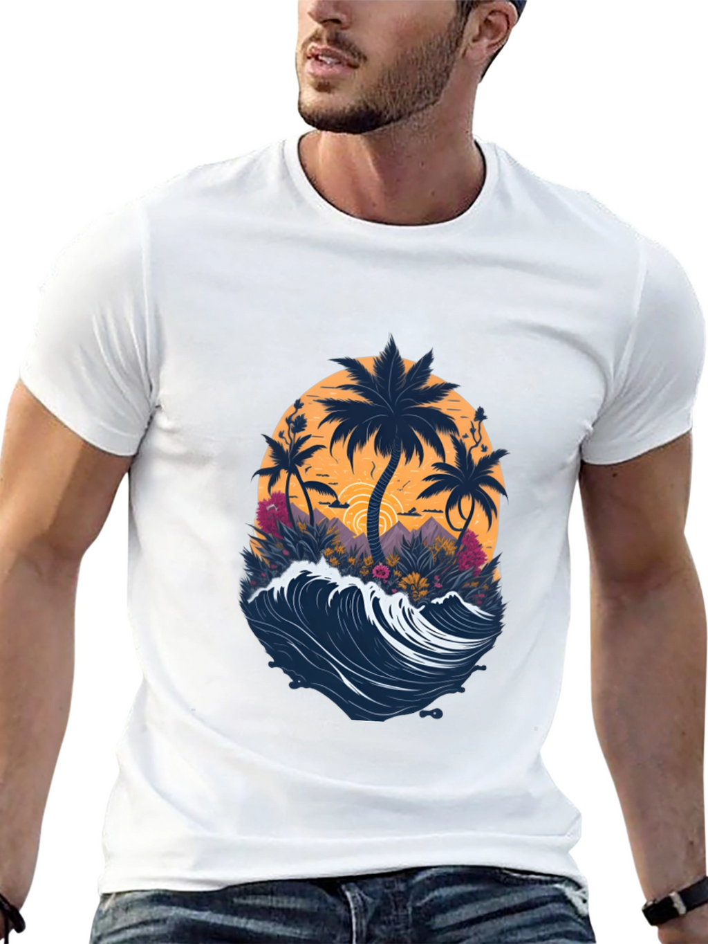 Tropical Palm Wave Graphic Tee