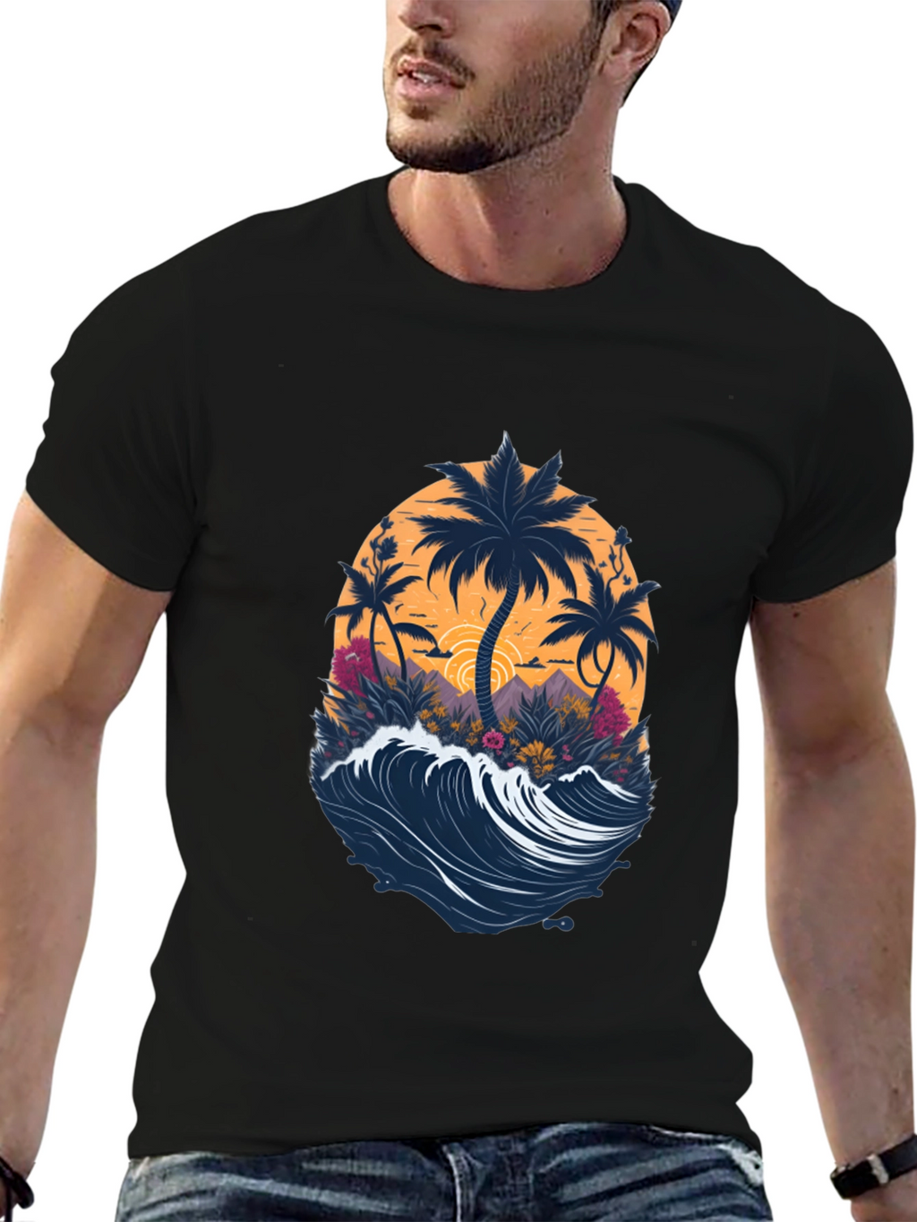 Tropical Palm Wave Graphic Tee