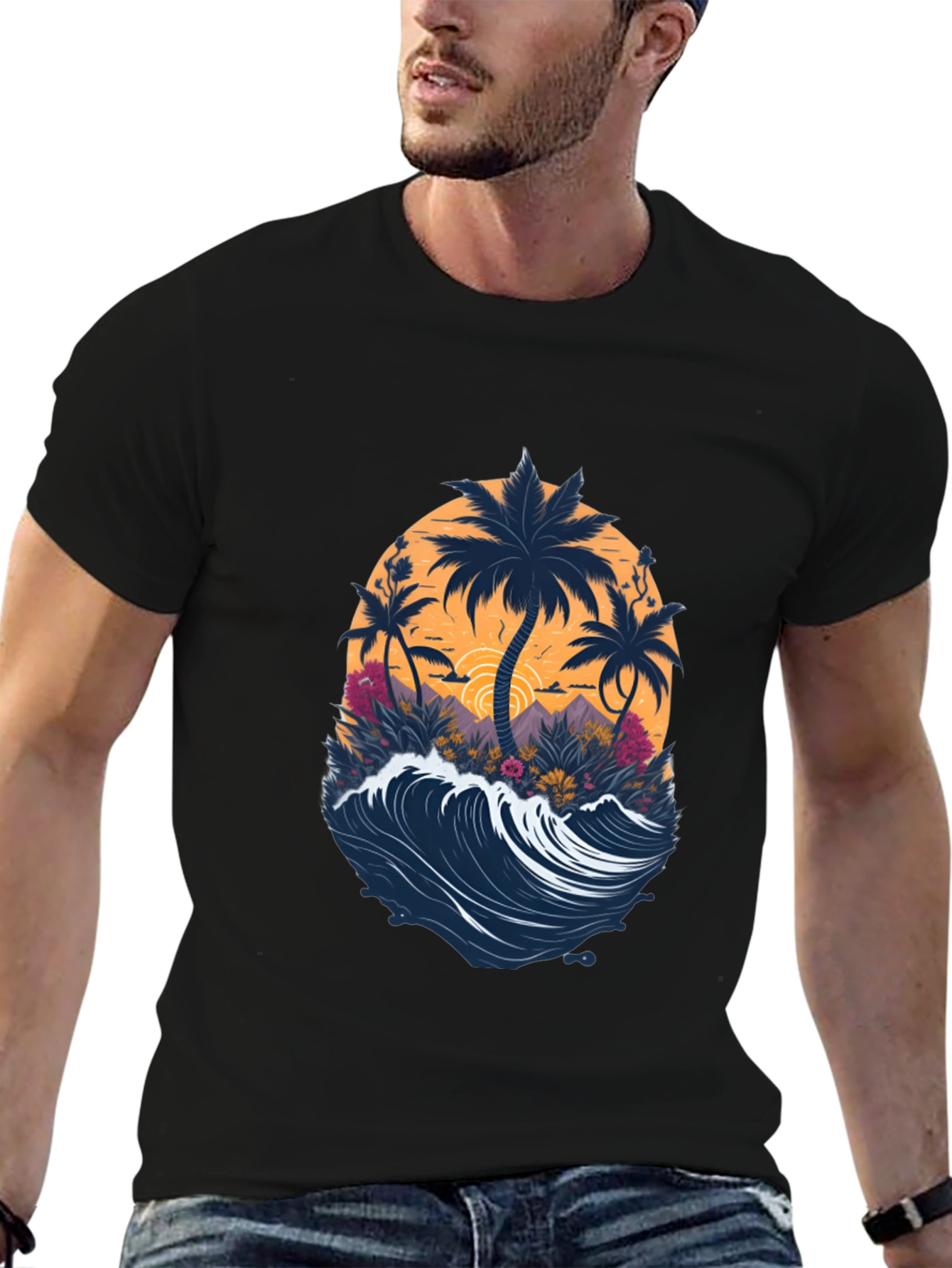 Tropical Palm Wave Graphic Tee
