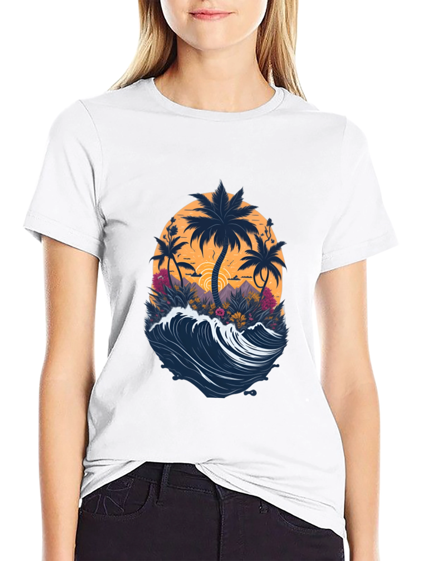 Tropical Palm Wave Graphic Tee