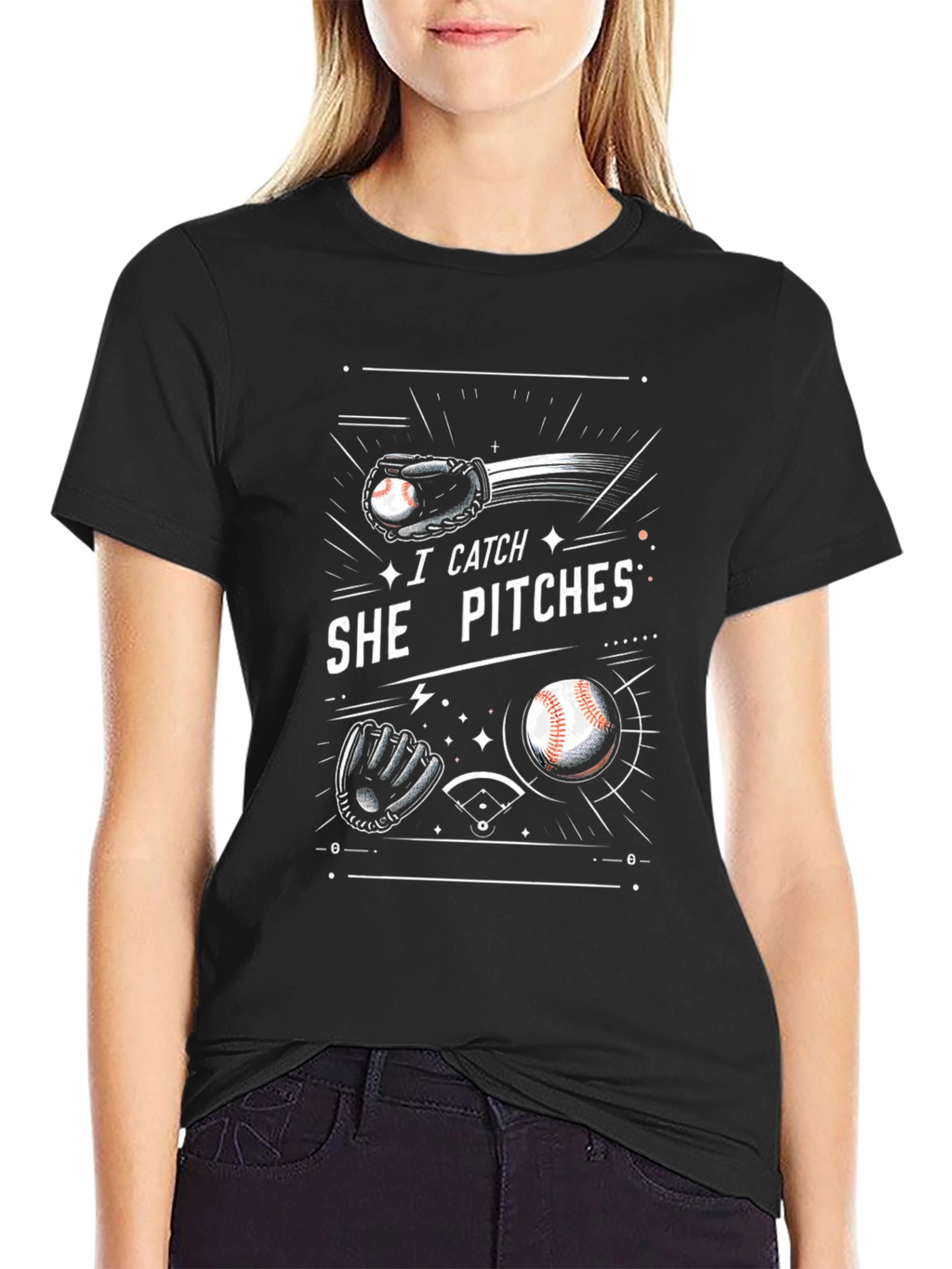 I Catch She Pitches Graphic T-Shirt