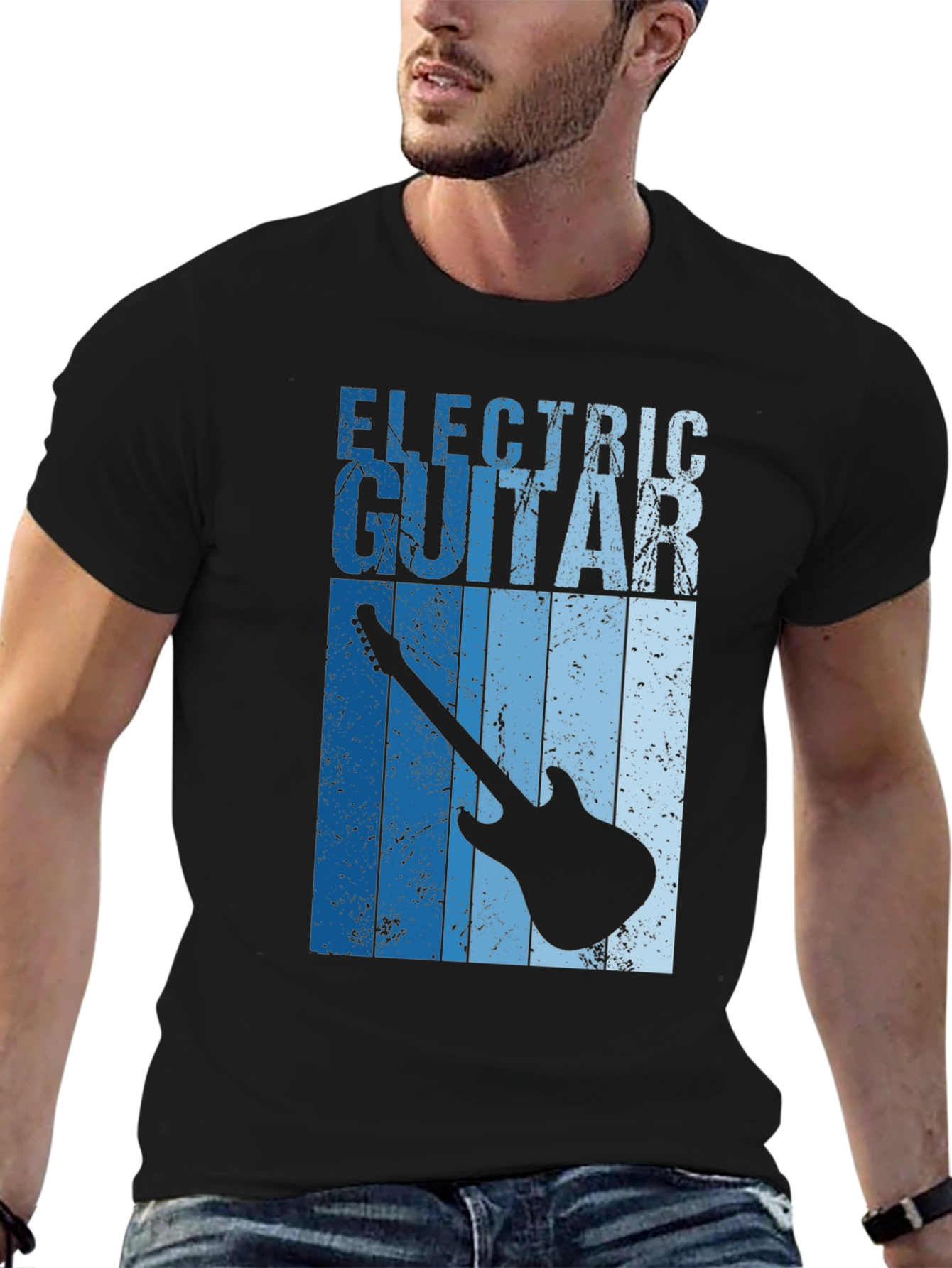 Electric Guitar Graphic Tee - Black Cotton T-Shirt