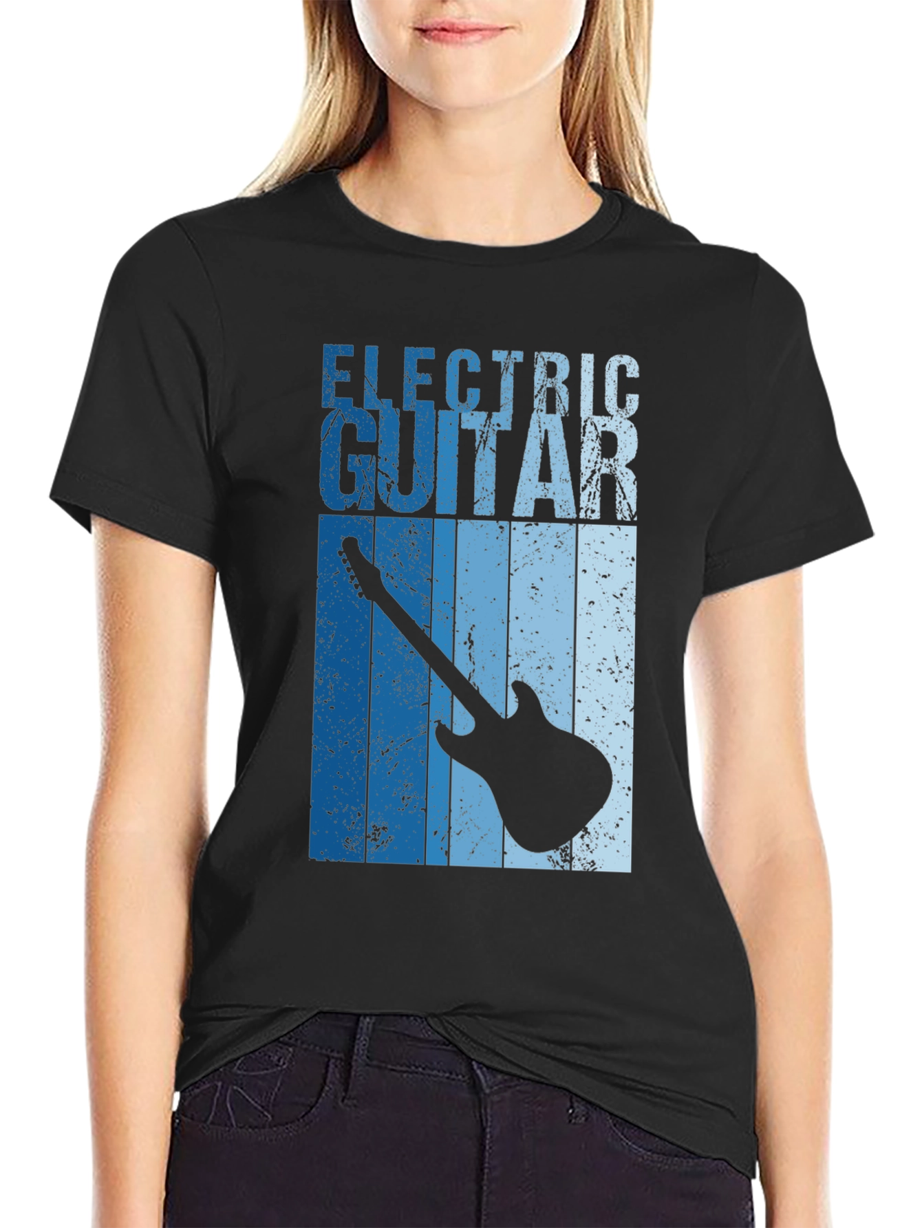 Electric Guitar Graphic Tee - Black Cotton T-Shirt