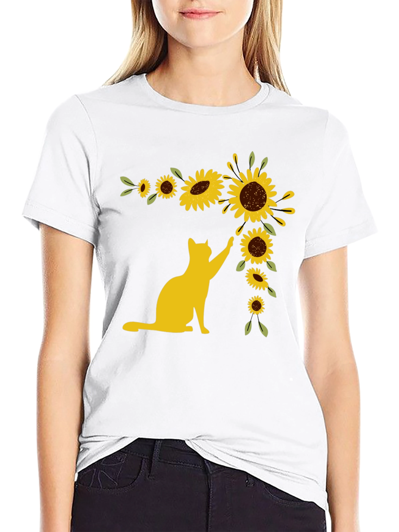 Cat Sunflower T-Shirt - Whimsical Graphic Tee