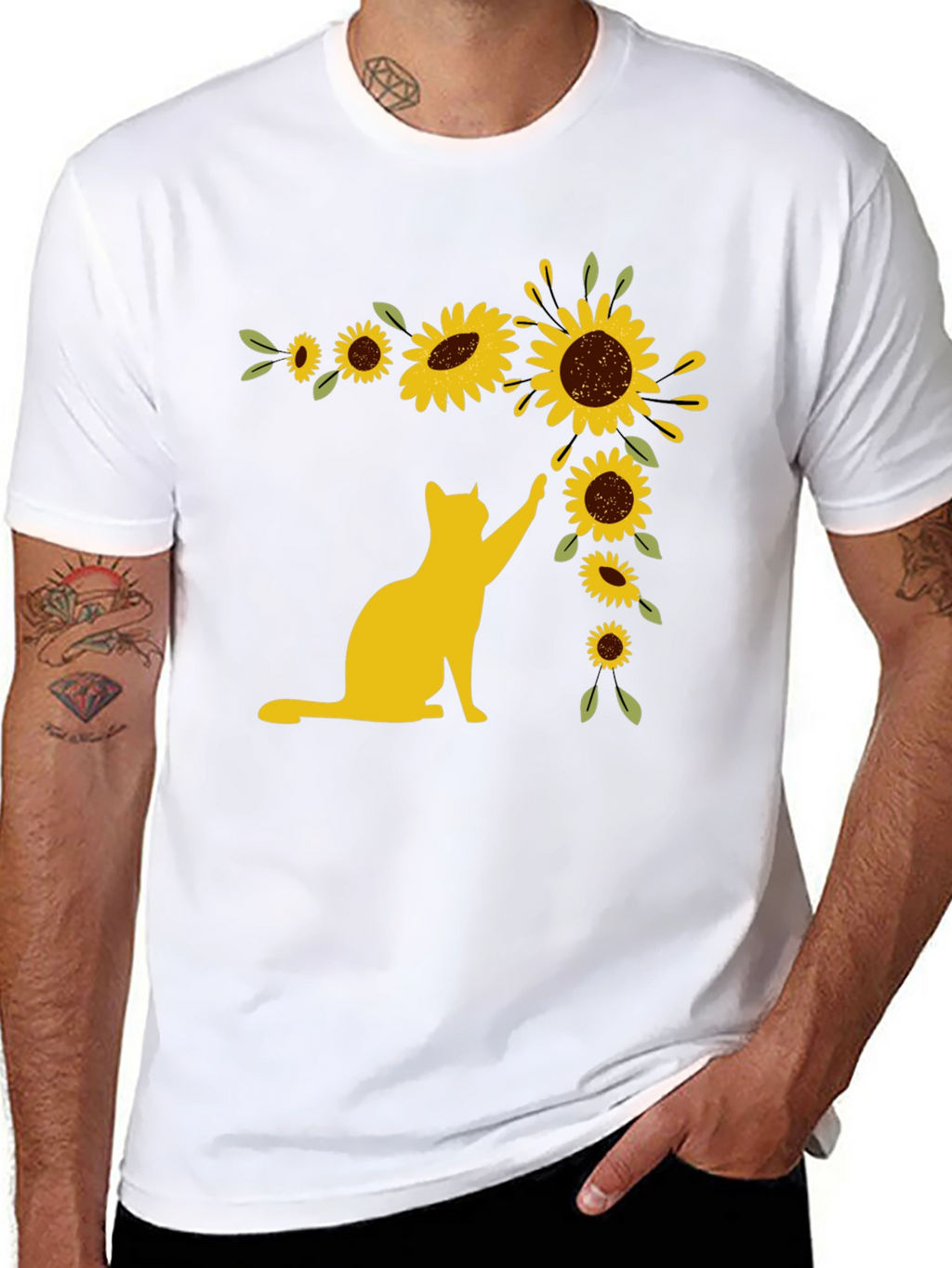 Cat Sunflower T-Shirt - Whimsical Graphic Tee