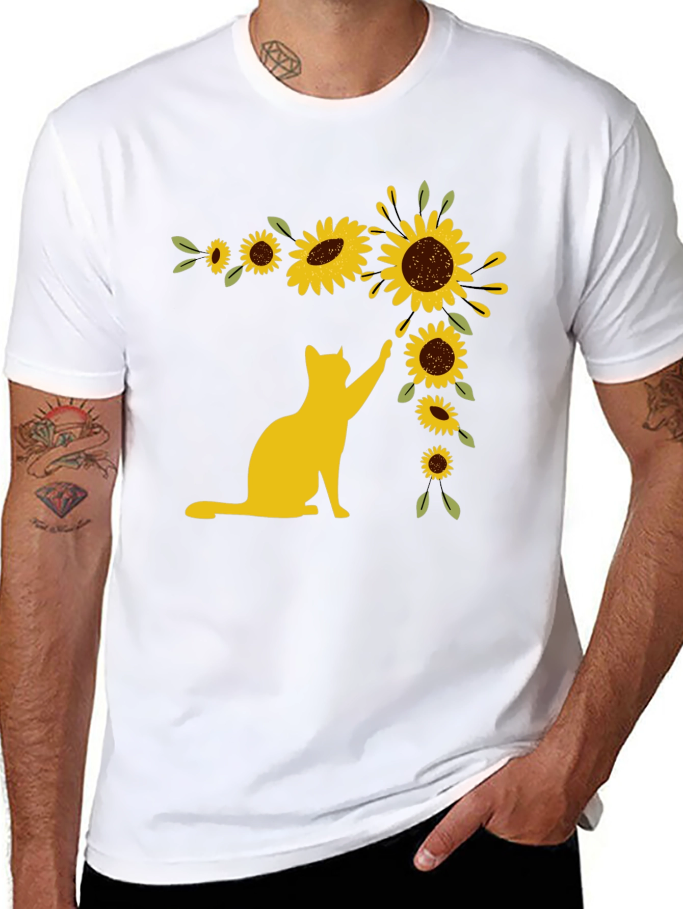 Cat Sunflower T-Shirt - Whimsical Graphic Tee