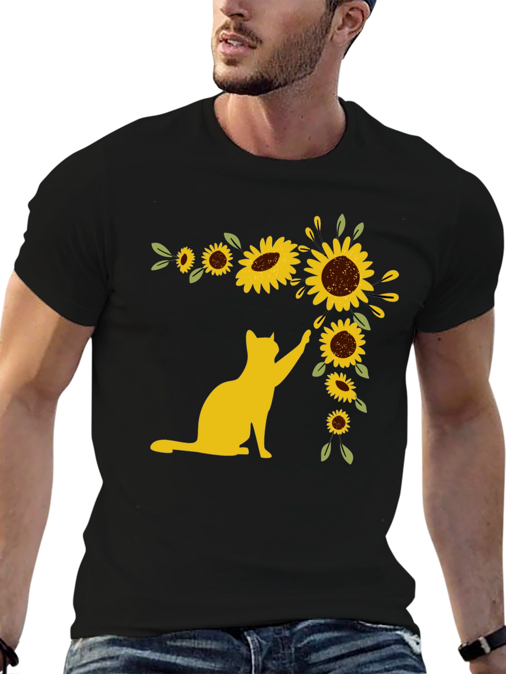 Cat Sunflower T-Shirt - Whimsical Graphic Tee