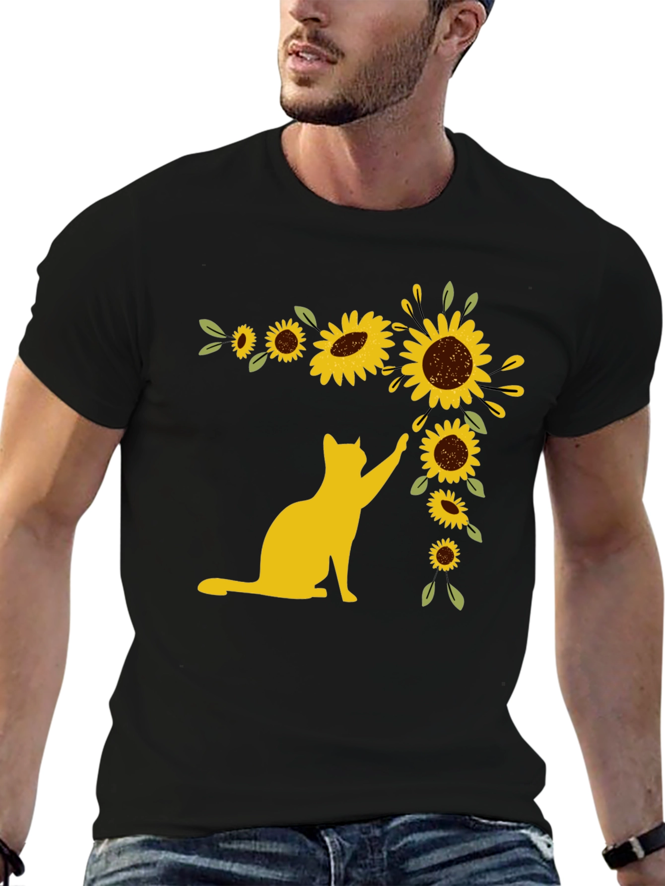 Cat Sunflower T-Shirt - Whimsical Graphic Tee