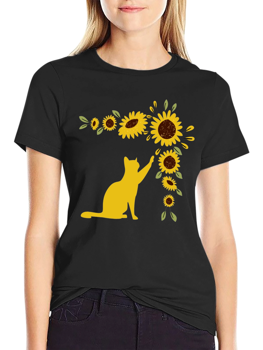 Cat Sunflower T-Shirt - Whimsical Graphic Tee