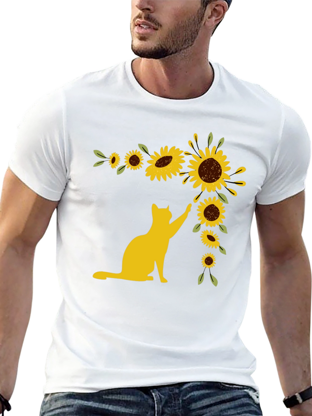 Cat Sunflower T-Shirt - Whimsical Graphic Tee