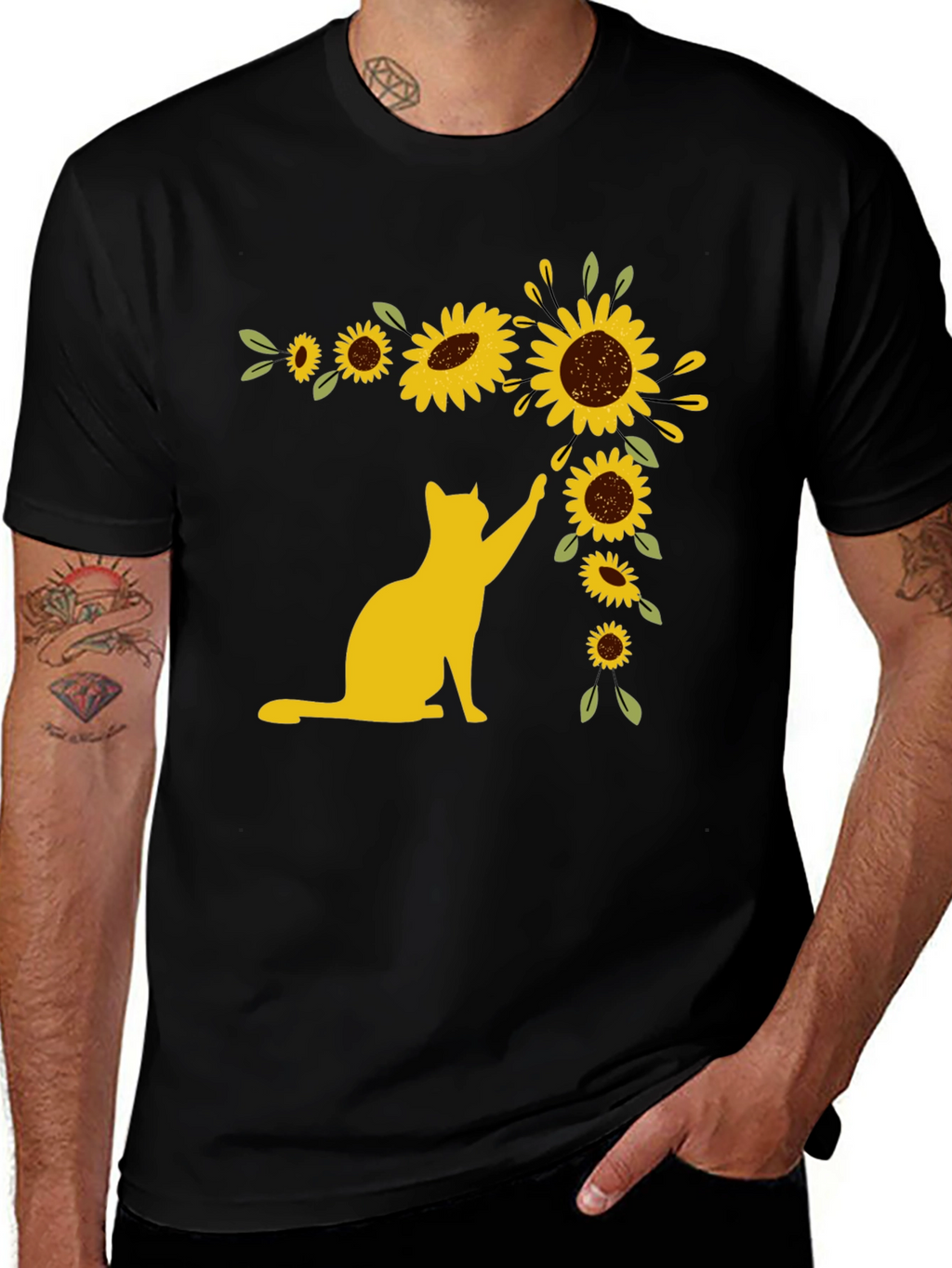 Cat Sunflower T-Shirt - Whimsical Graphic Tee