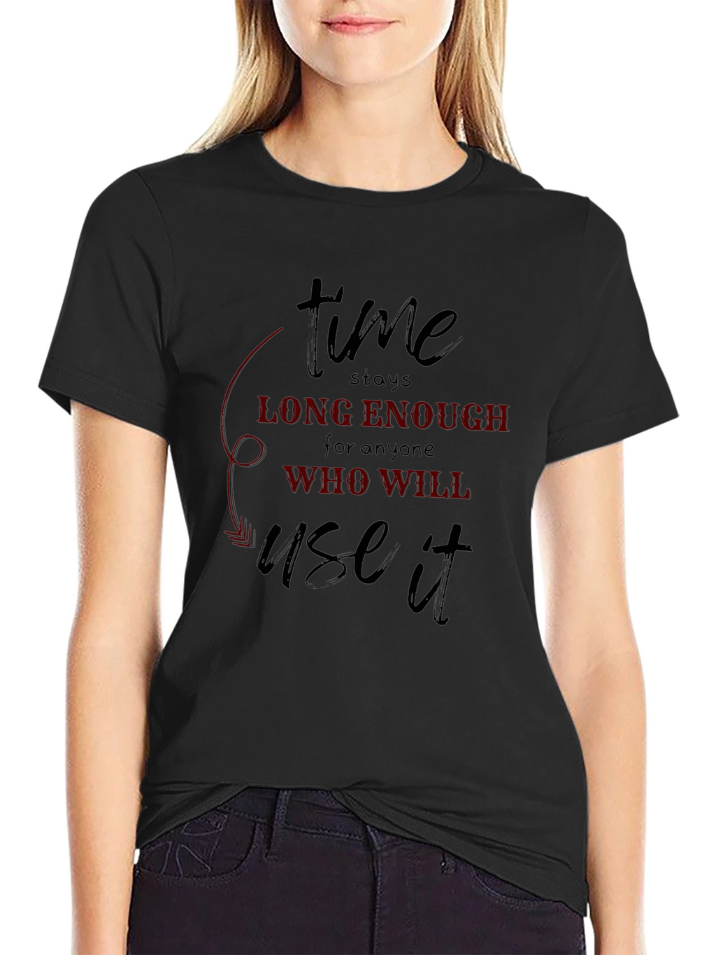 Time Quote Graphic Tee - Black Cotton T-Shirt