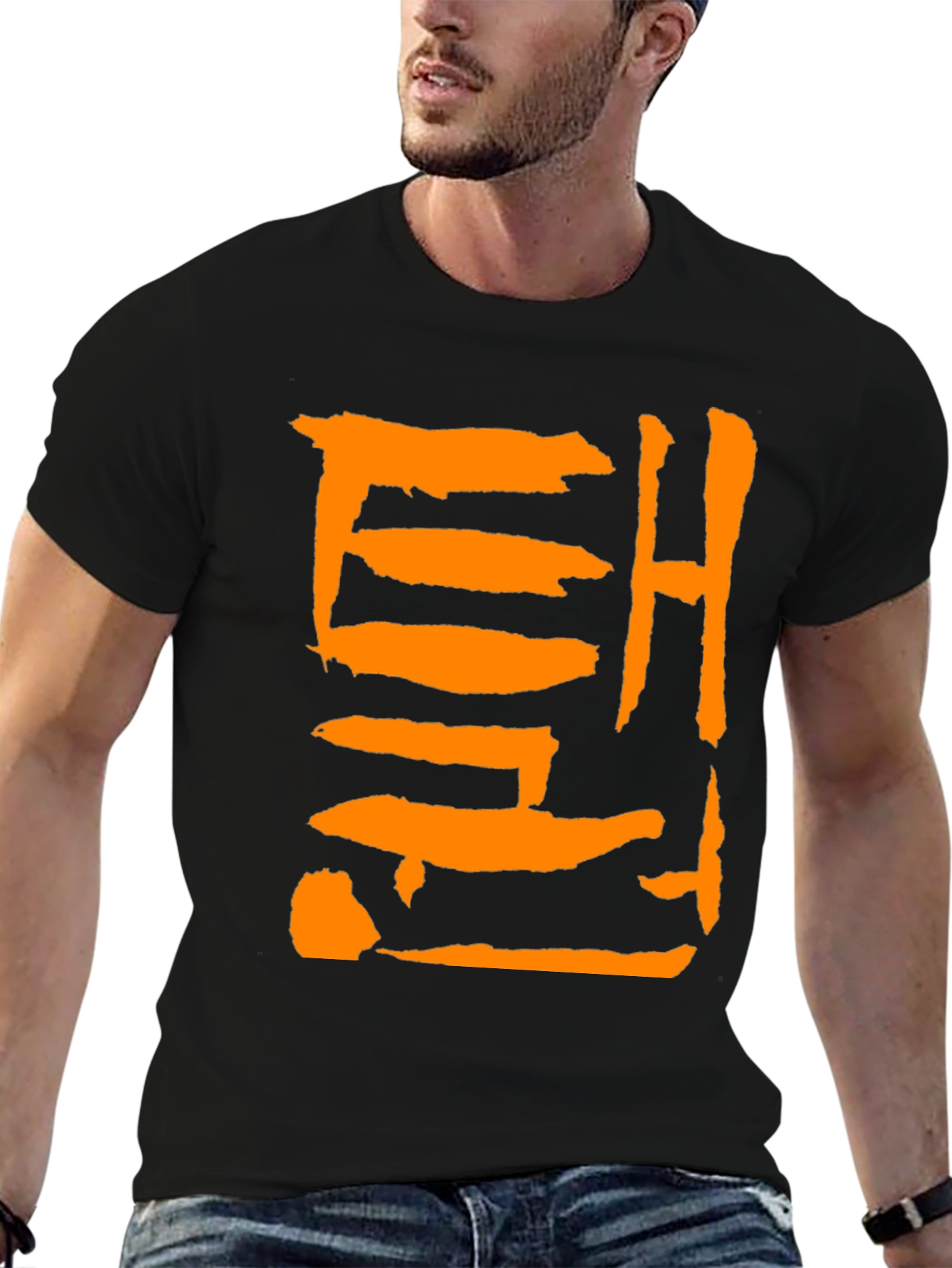 Trendy Black Tee with Bold Graphic Print