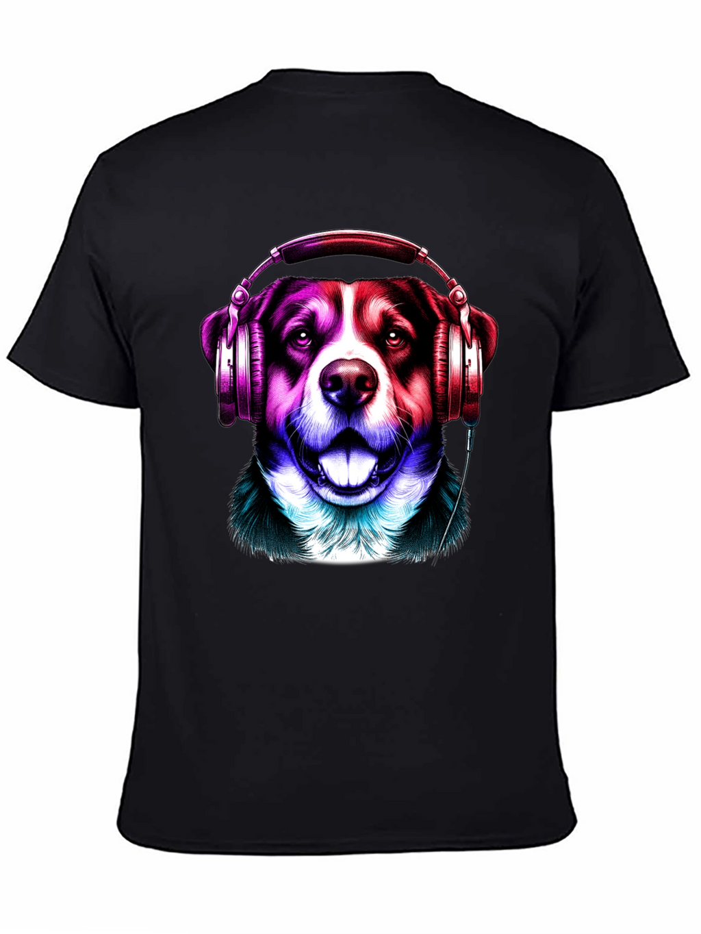 Dog with Headphones Graphic Tee - Mens Black T-Shirt