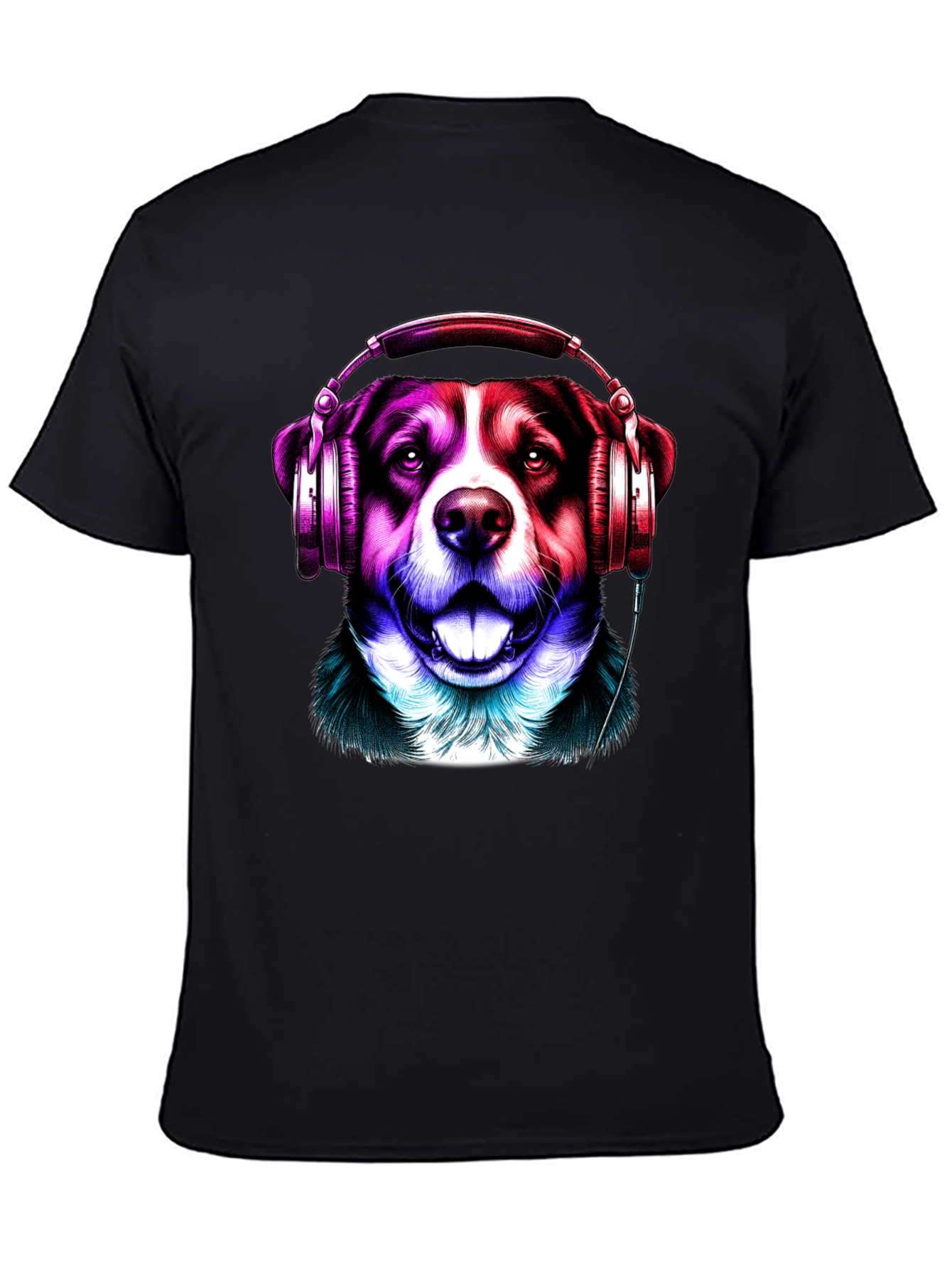 Dog with Headphones Graphic Tee - Mens Black T-Shirt