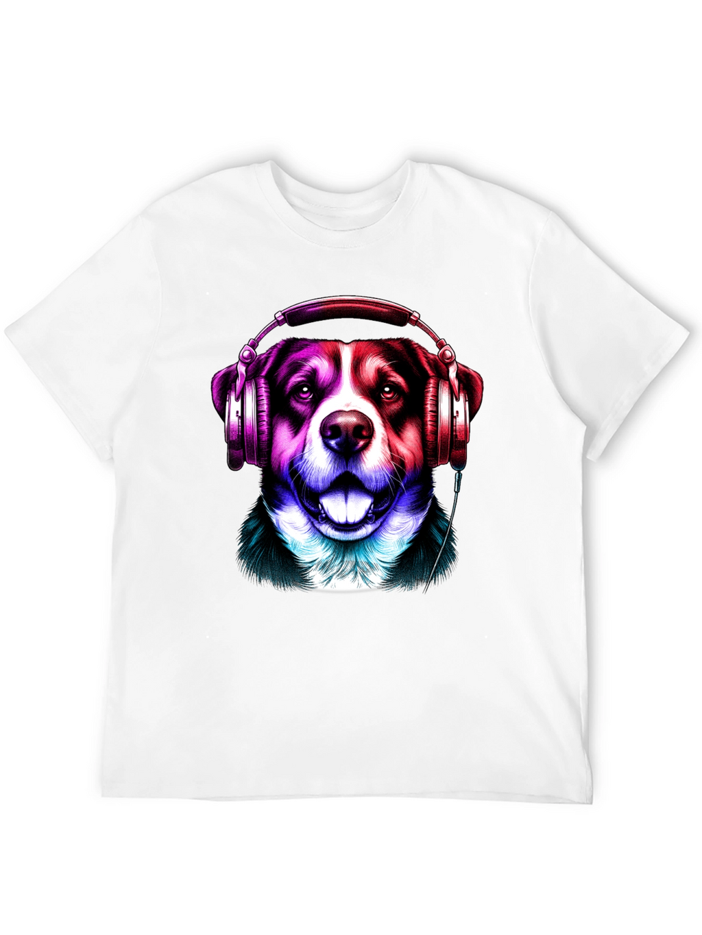 Dog with Headphones Graphic Tee - Mens Black T-Shirt
