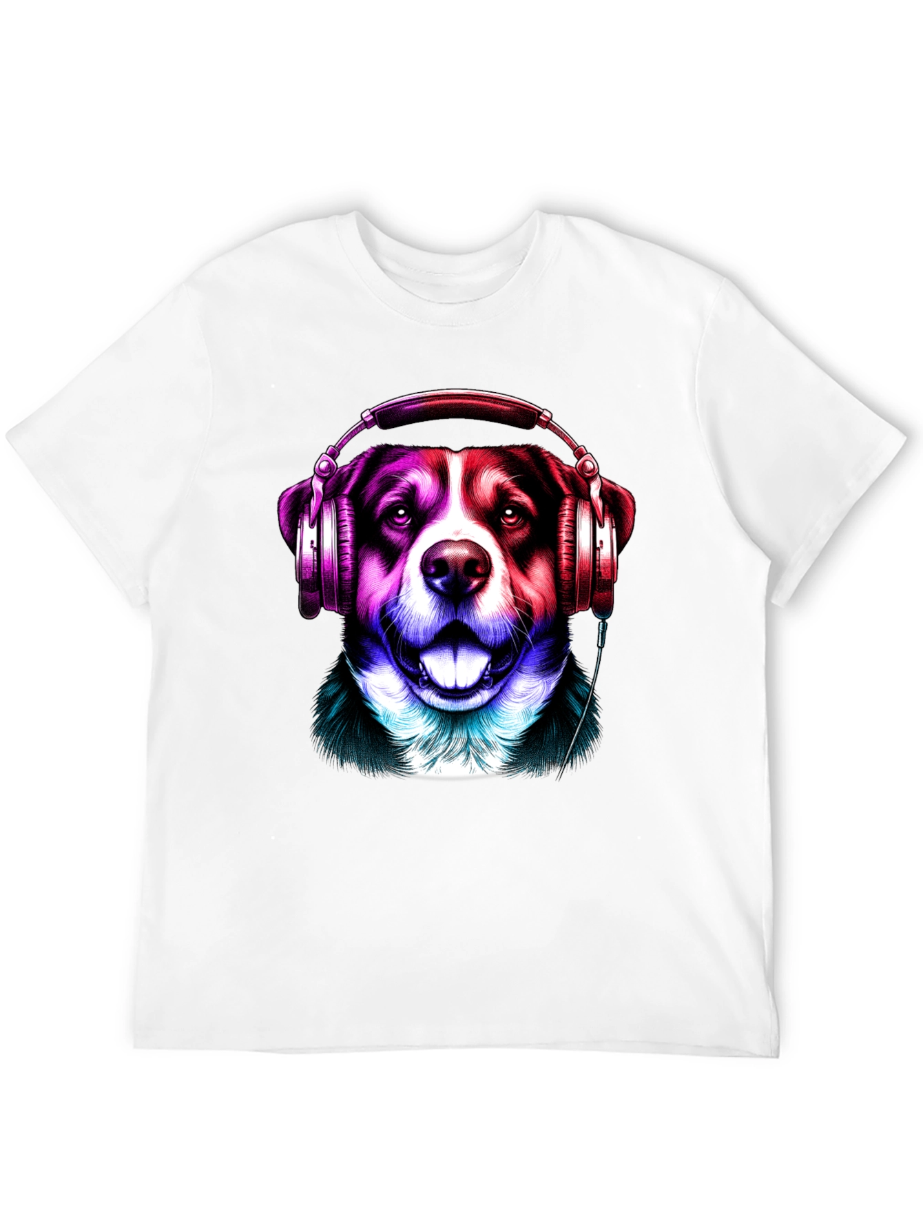 Dog with Headphones Graphic Tee - Mens Black T-Shirt