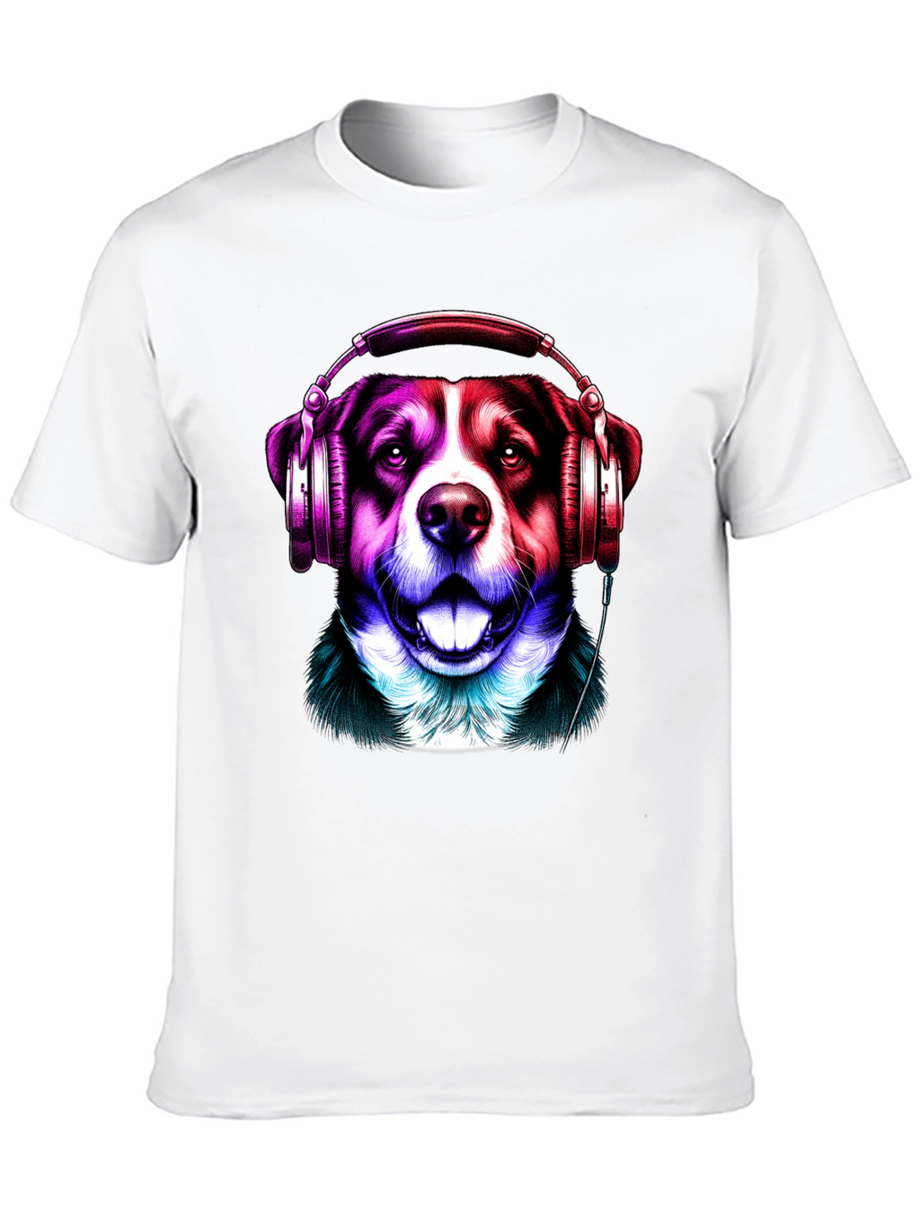 Dog with Headphones Graphic Tee - Mens Black T-Shirt