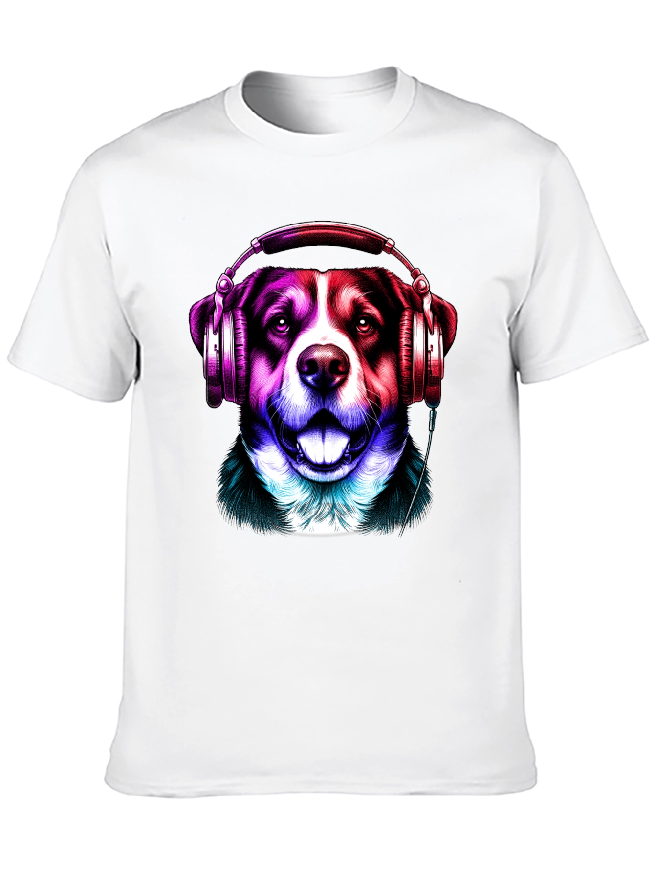 Dog with Headphones Graphic Tee - Mens Black T-Shirt