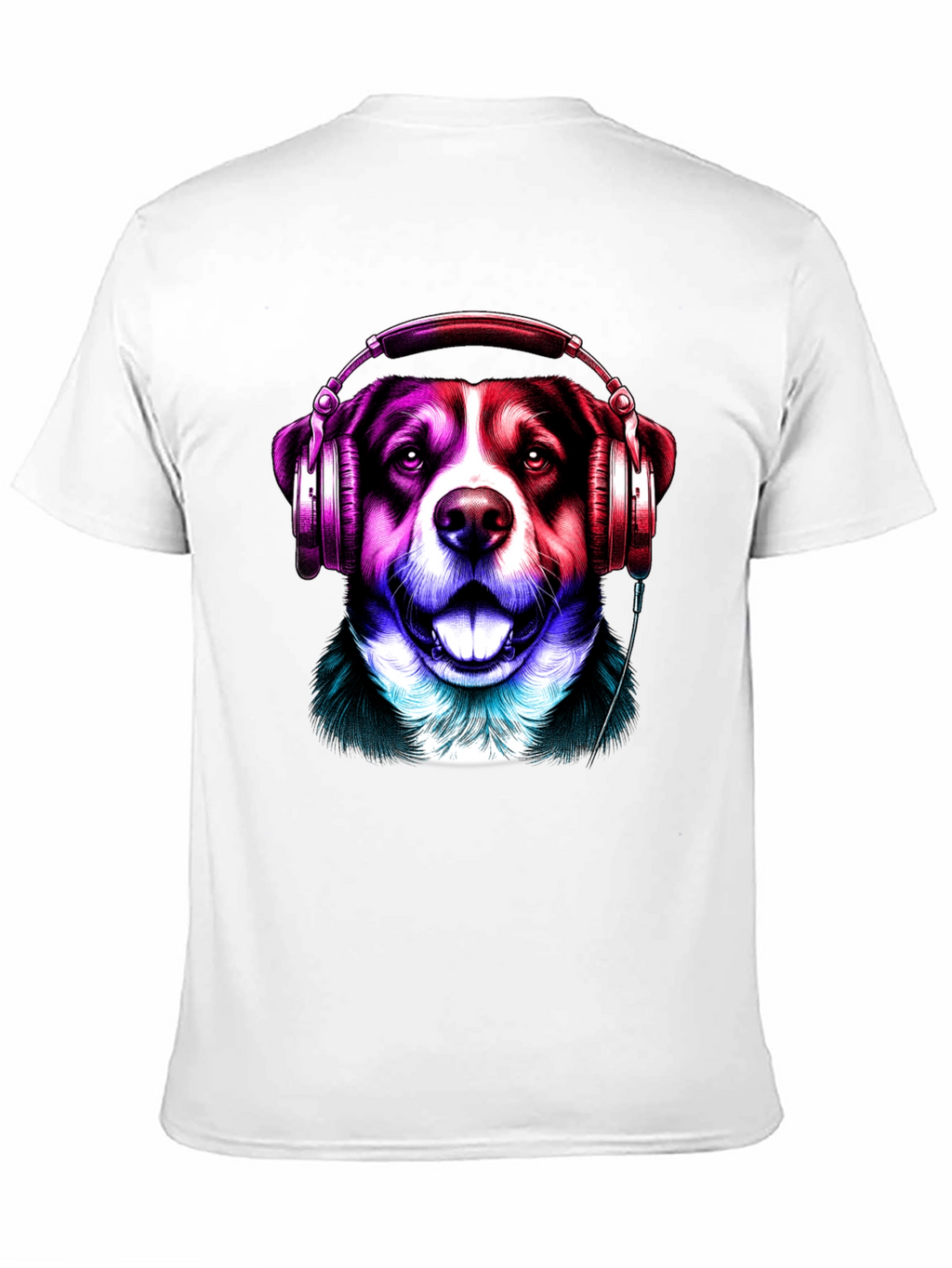 Dog with Headphones Graphic Tee - Mens Black T-Shirt