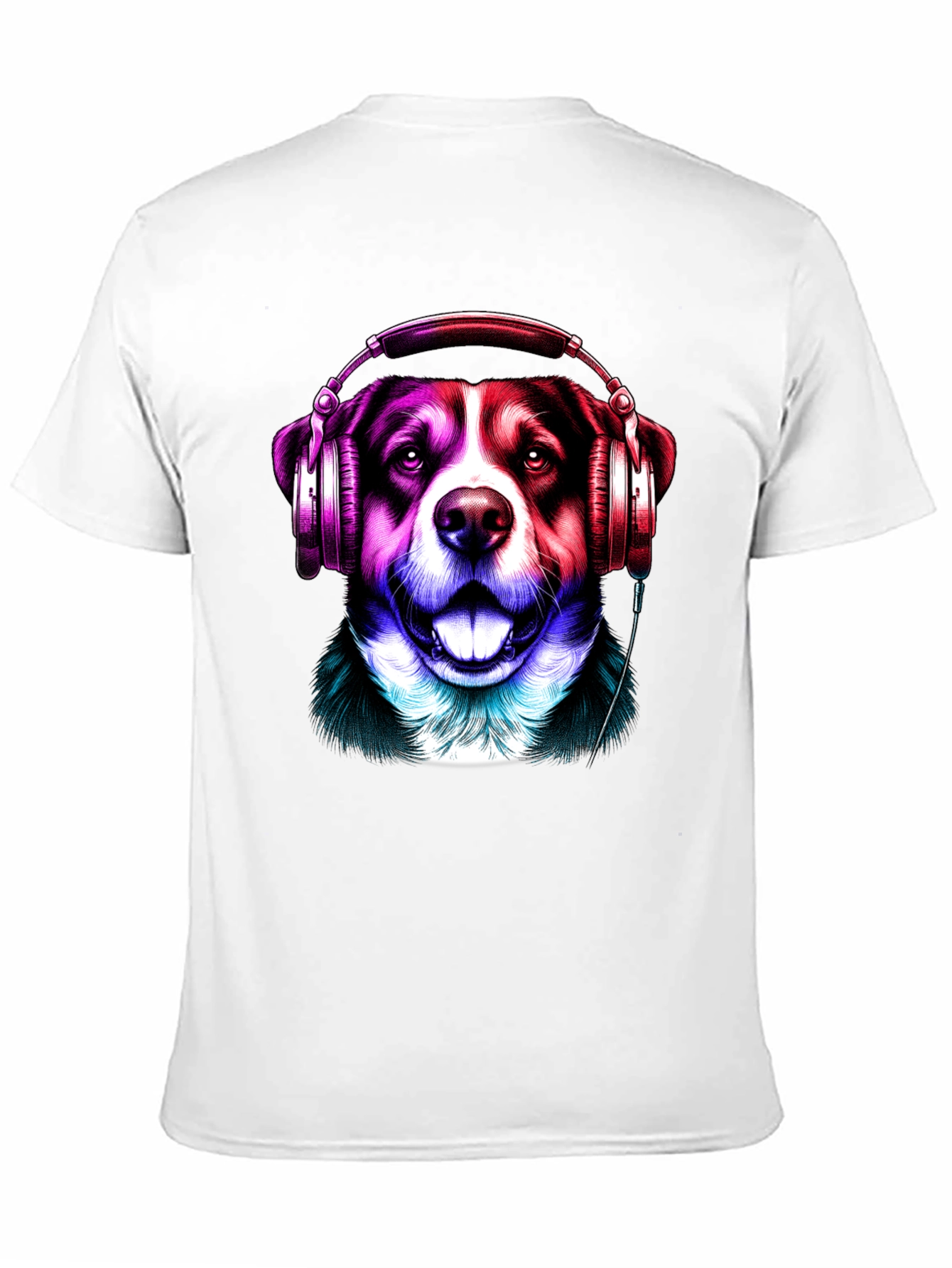 Dog with Headphones Graphic Tee - Mens Black T-Shirt