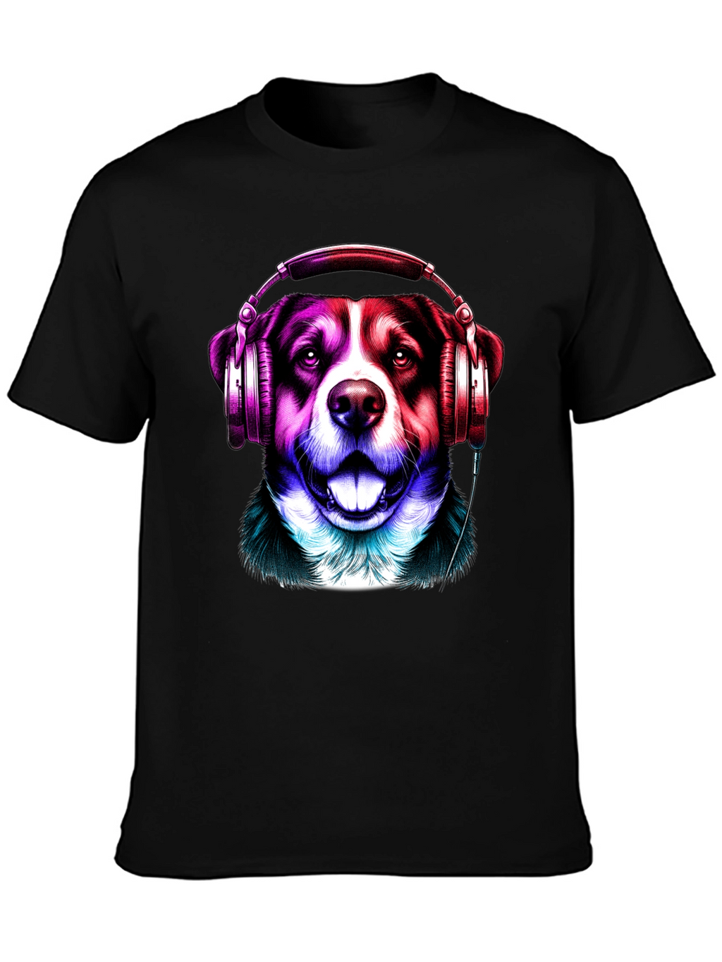 Dog with Headphones Graphic Tee - Mens Black T-Shirt