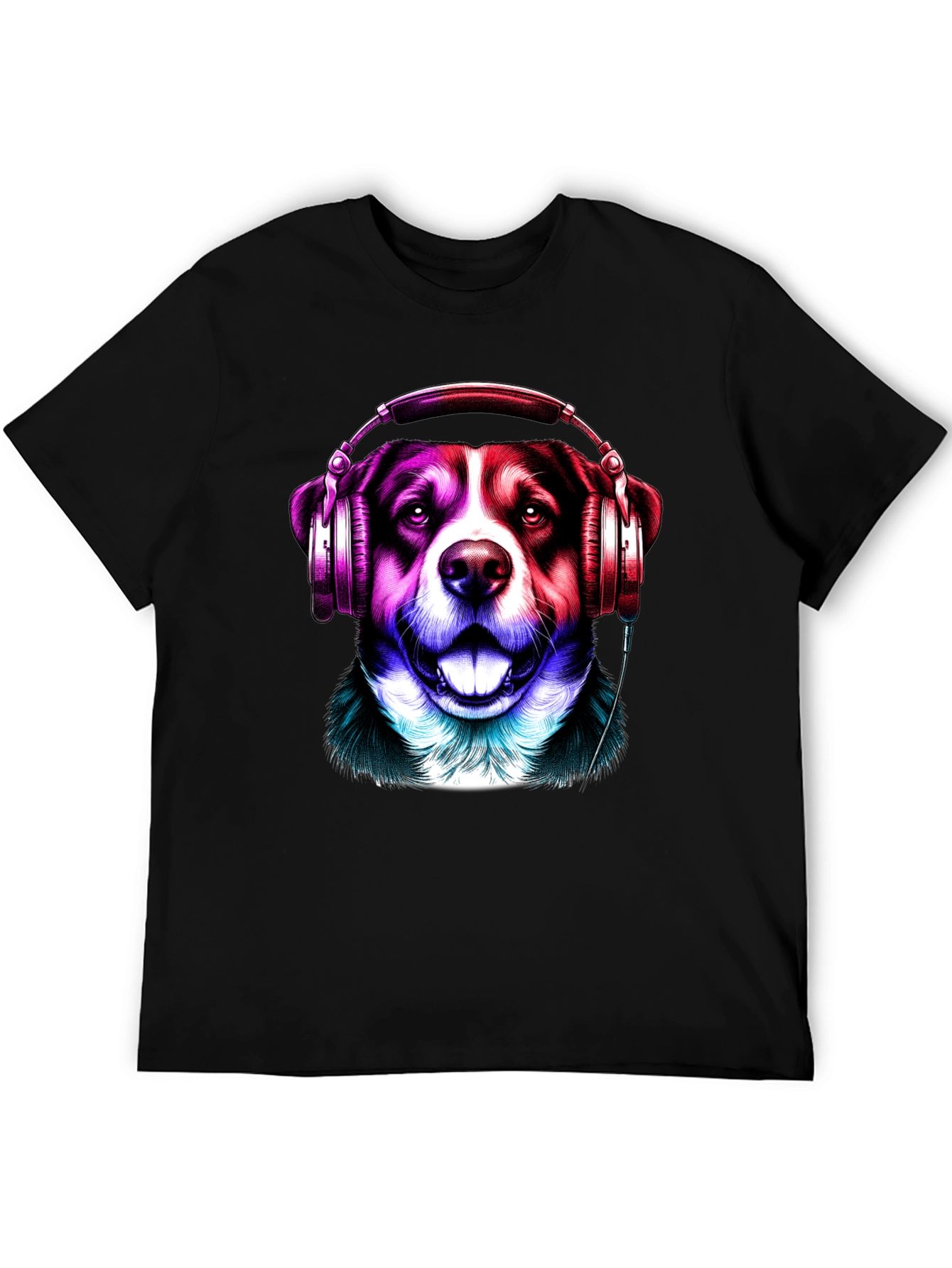 Dog with Headphones Graphic Tee - Mens Black T-Shirt