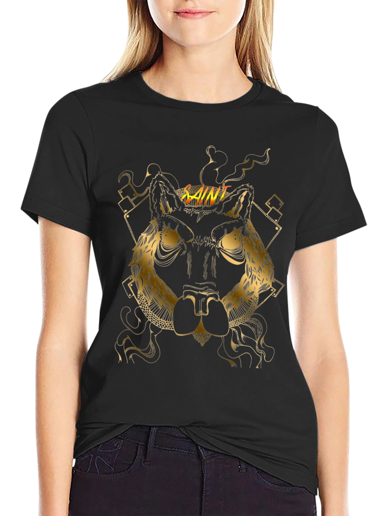 Saint Wolf Graphic Print Black T-Shirt