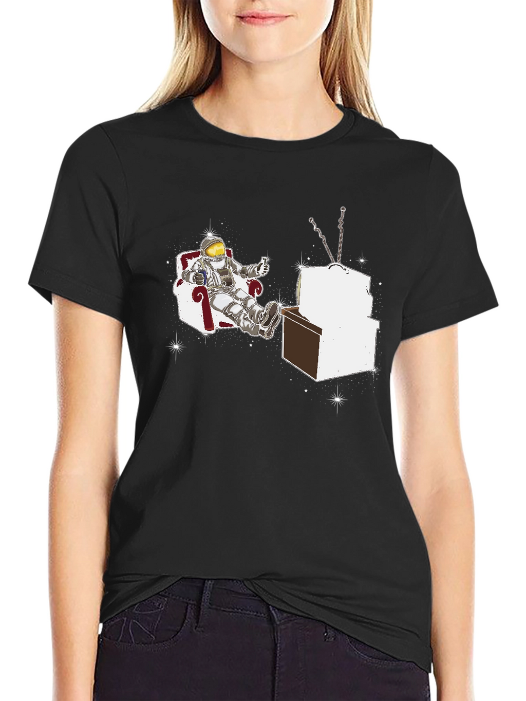Astronaut Watching TV Graphic T-Shirt