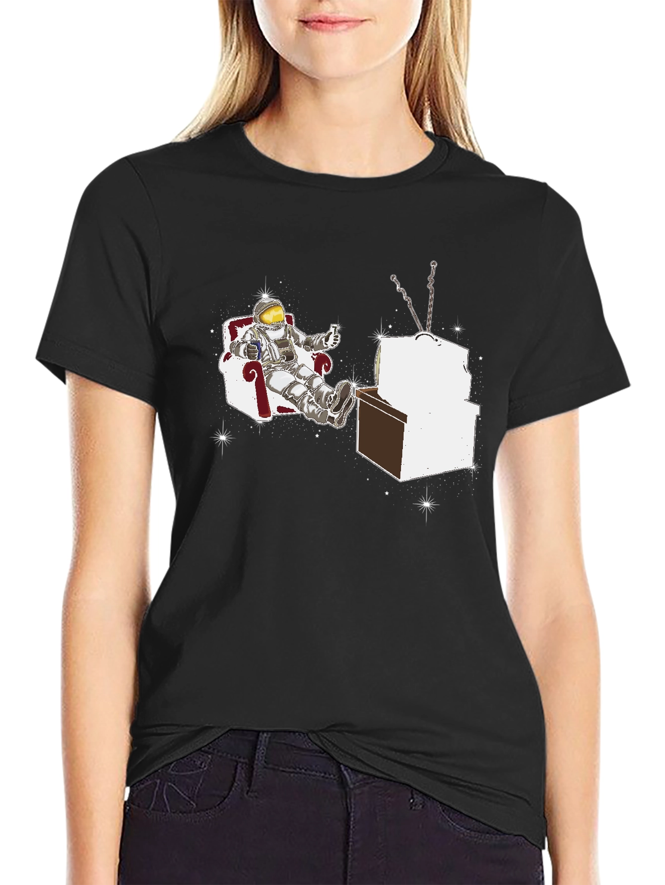 Astronaut Watching TV Graphic T-Shirt