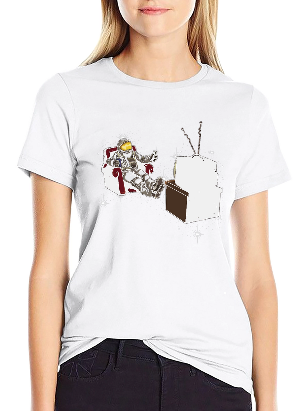 Astronaut Watching TV Graphic T-Shirt