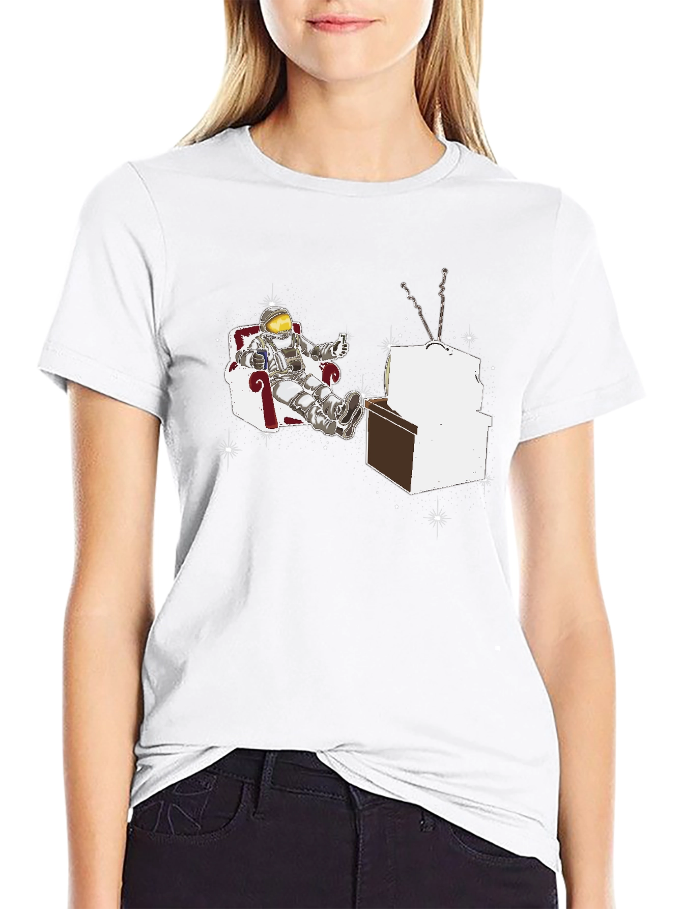 Astronaut Watching TV Graphic T-Shirt