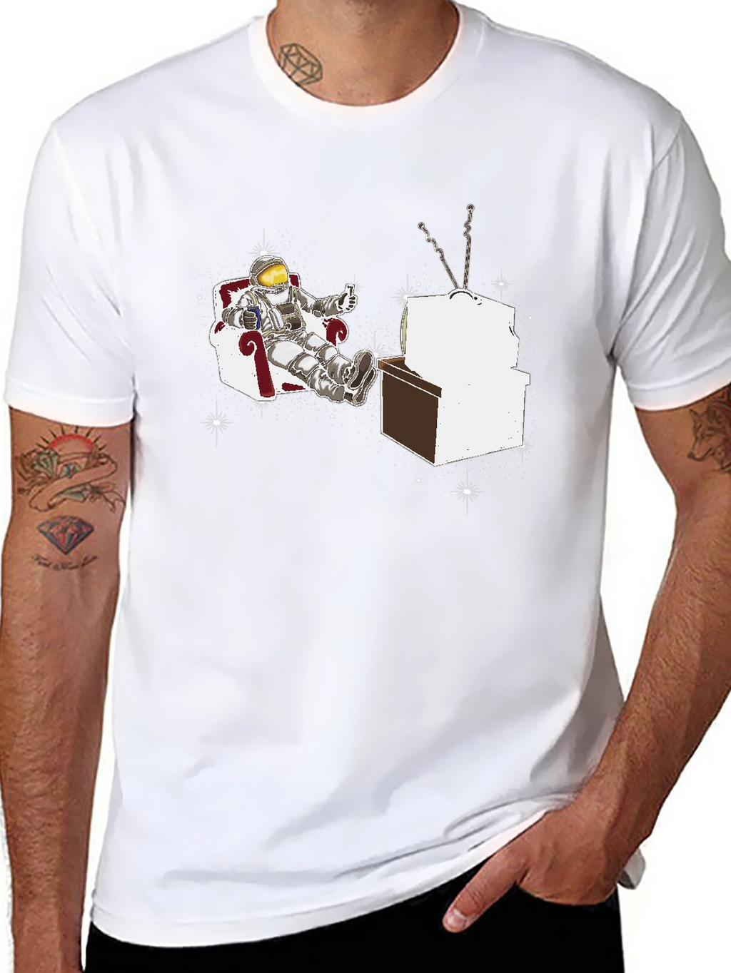 Astronaut Watching TV Graphic T-Shirt