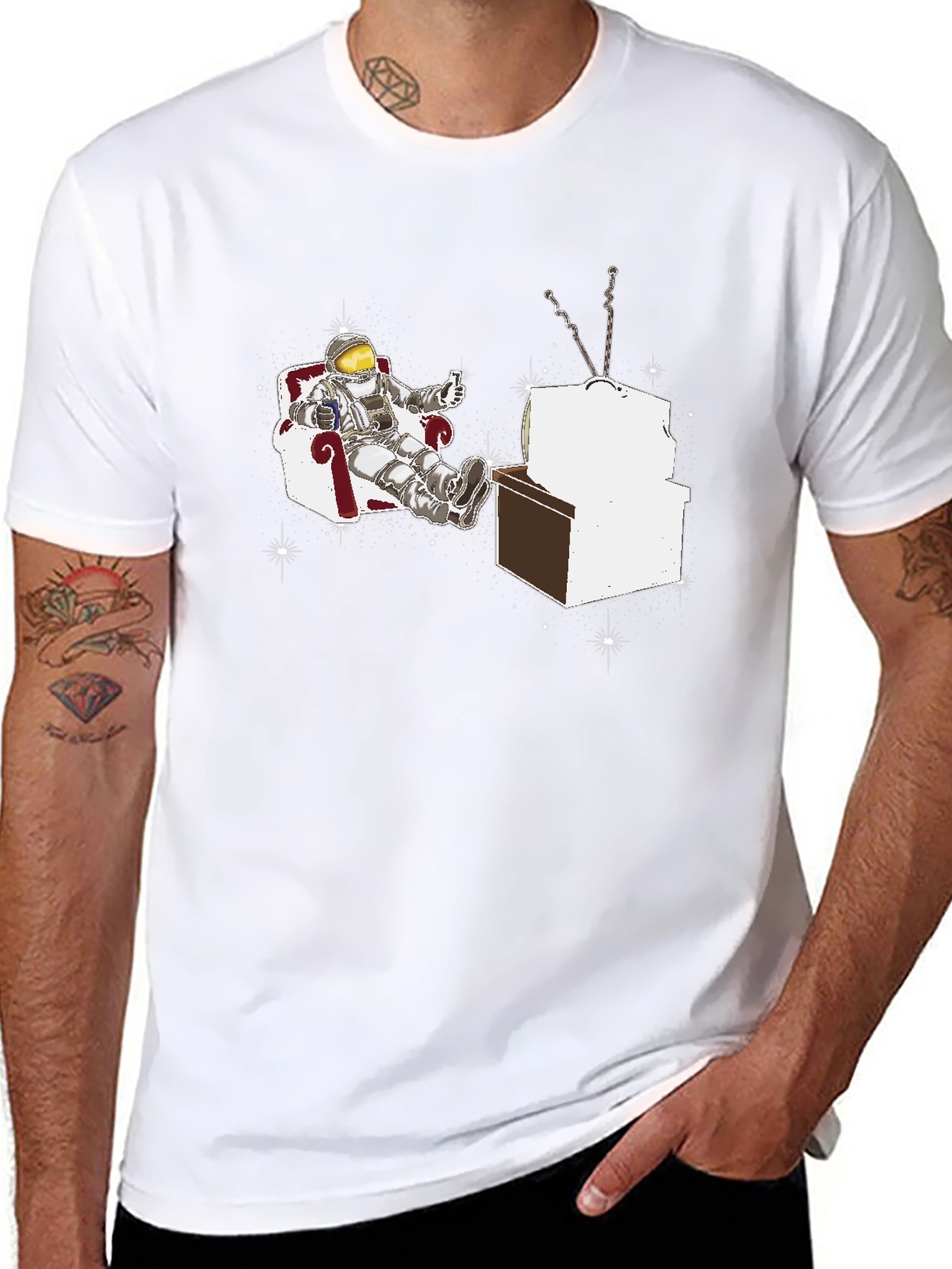 Astronaut Watching TV Graphic T-Shirt