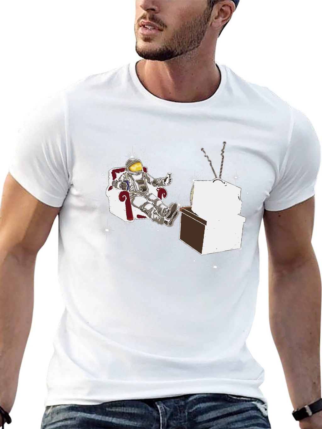 Astronaut Watching TV Graphic T-Shirt