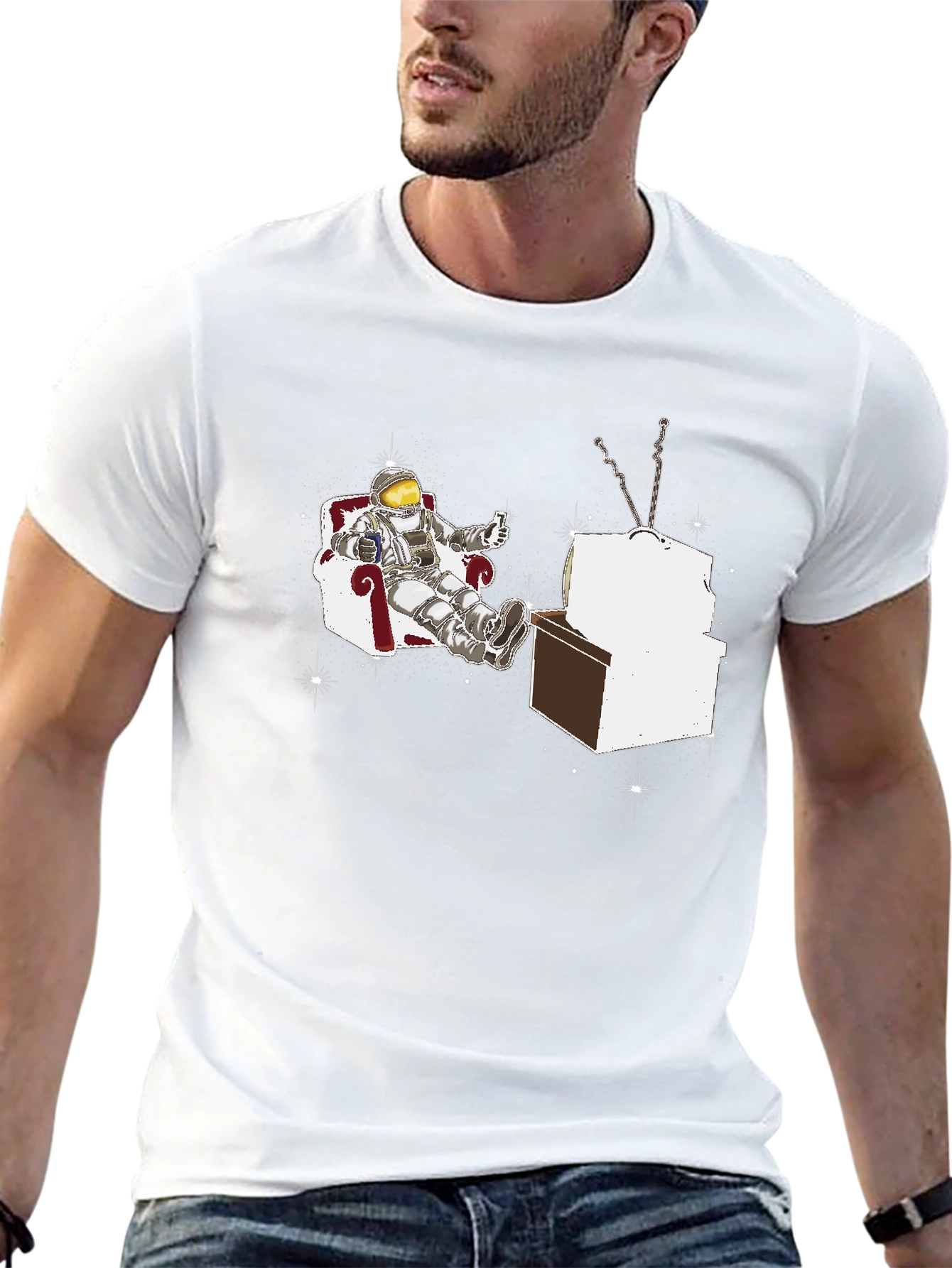 Astronaut Watching TV Graphic T-Shirt