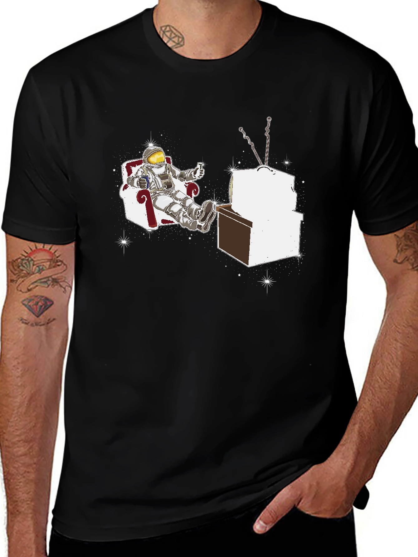 Astronaut Watching TV Graphic T-Shirt