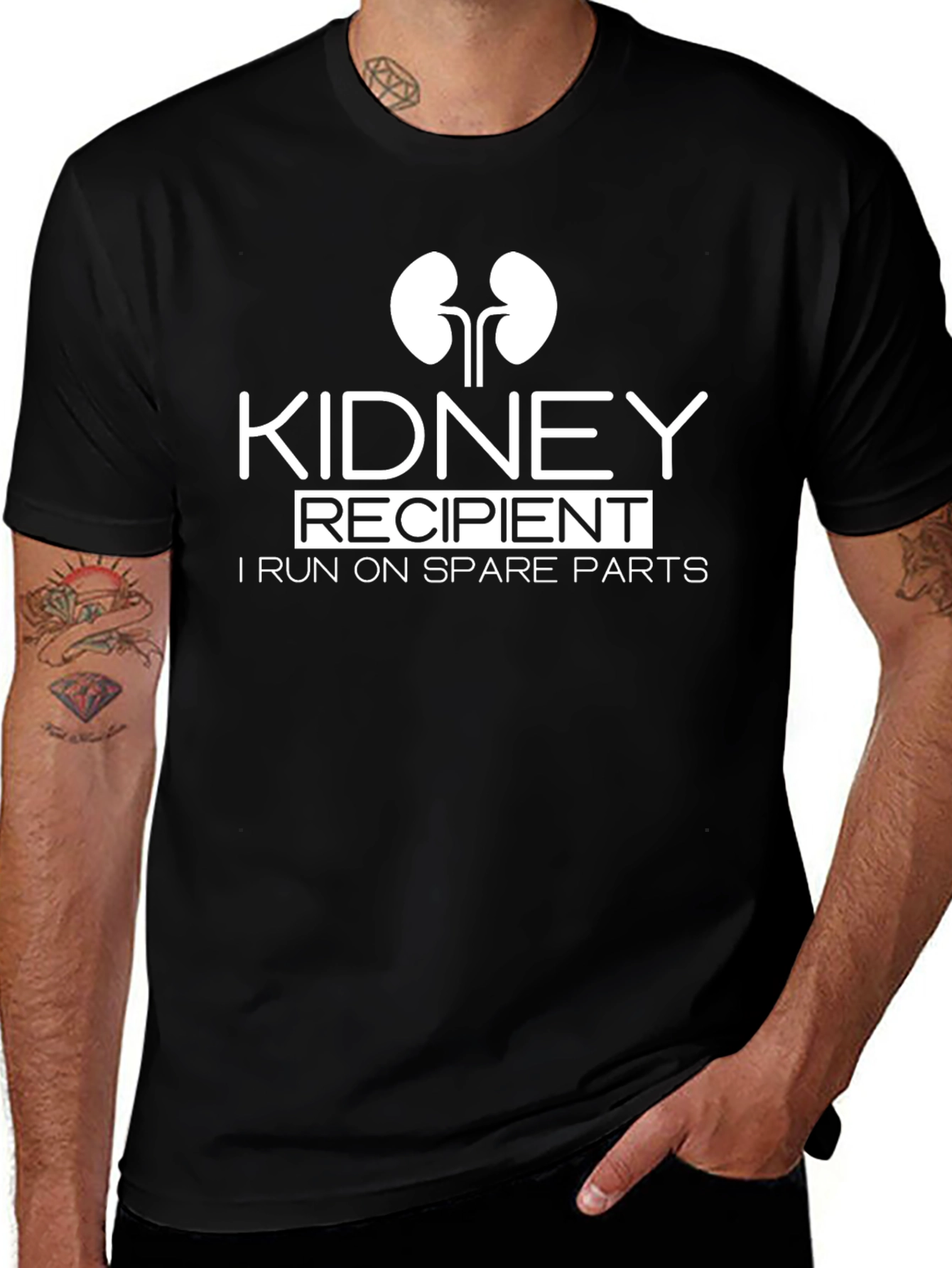 Kidney Recipient I Run On Spare Parts Black Graphic T-Shirt