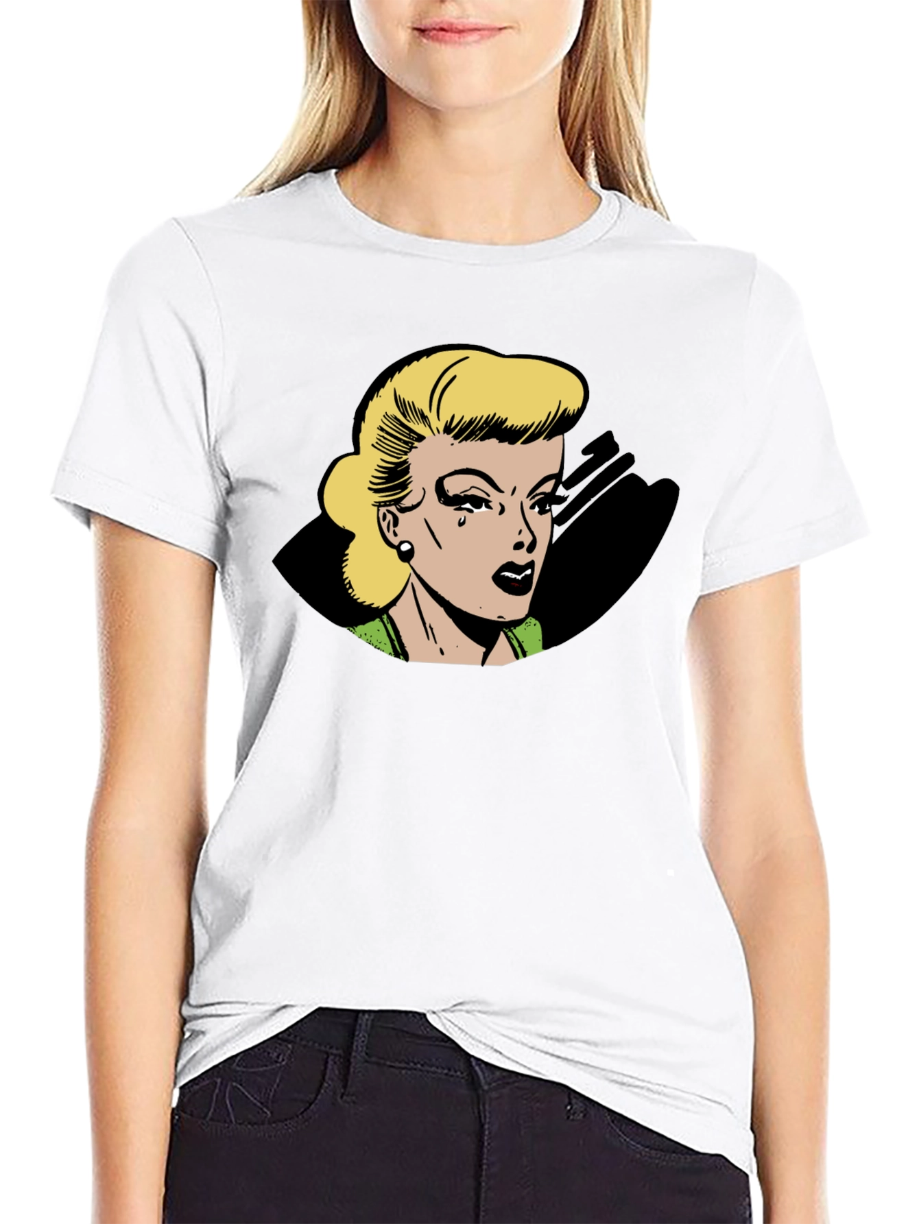 Retro Comic Style Womans Black T-Shirt