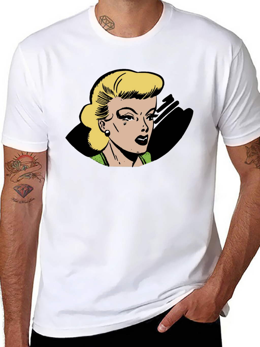 Retro Comic Style Womans Black T-Shirt