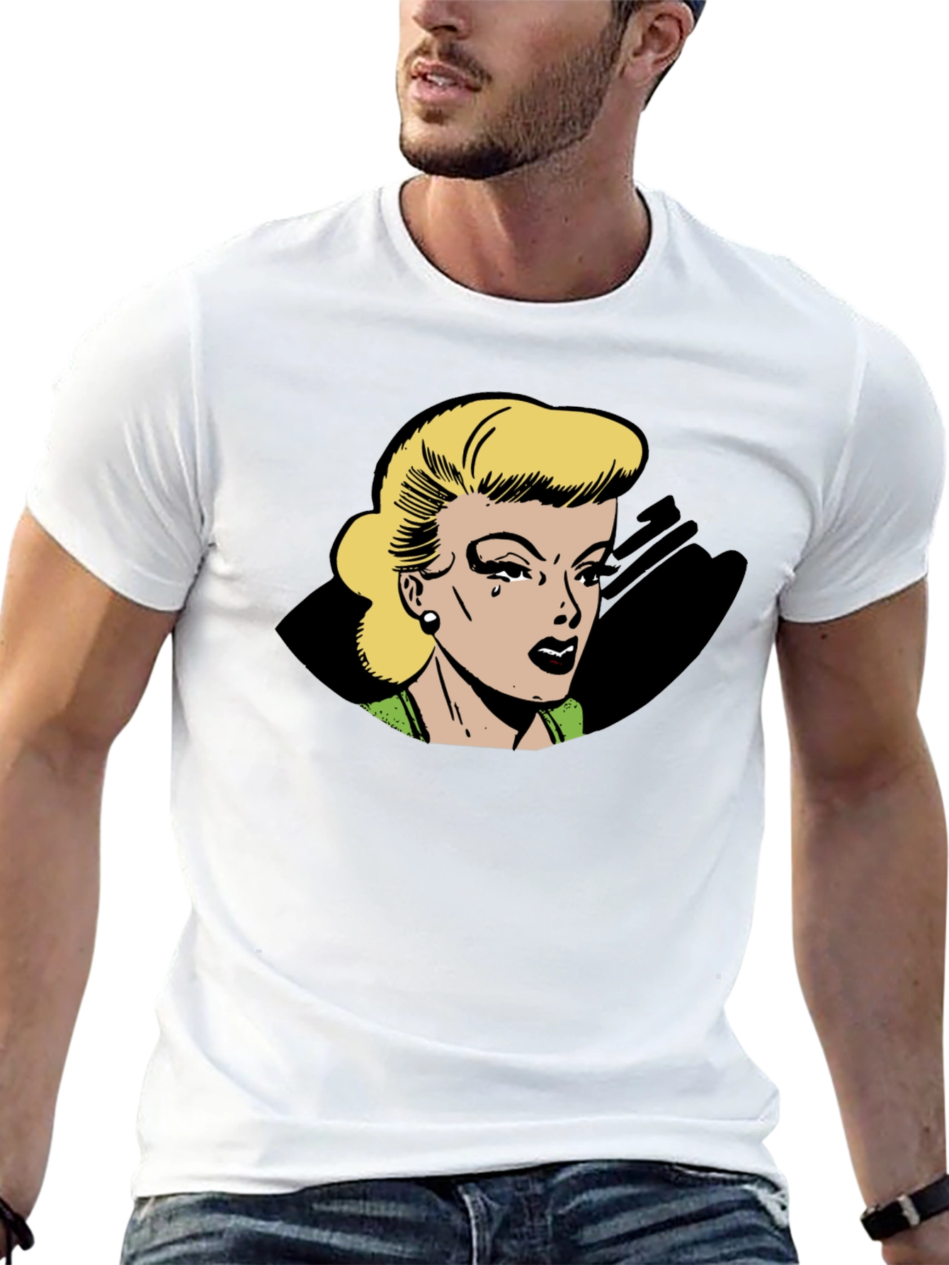 Retro Comic Style Womans Black T-Shirt