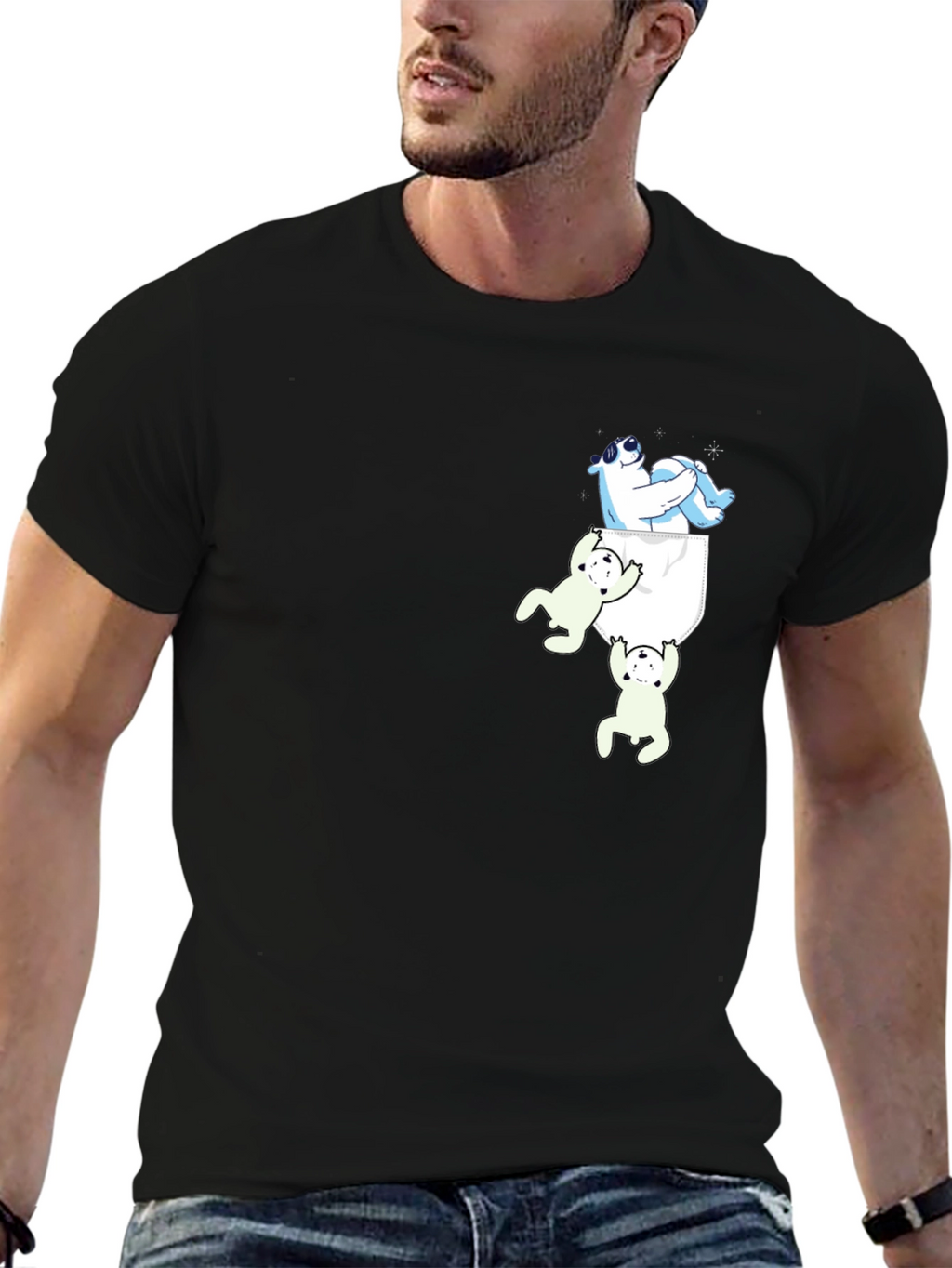 Bear Pocket Graphic Tee - Fun Novelty T-Shirt