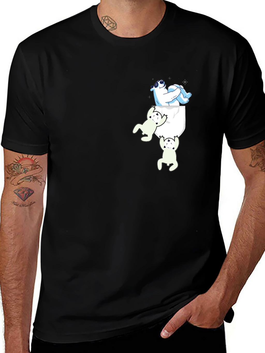 Bear Pocket Graphic Tee - Fun Novelty T-Shirt
