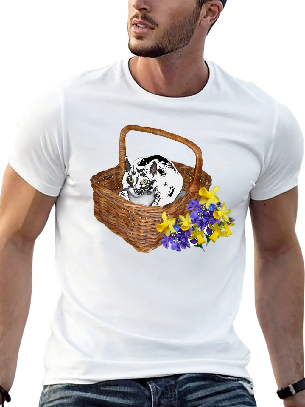Cat in Basket Tee - Floral Accent