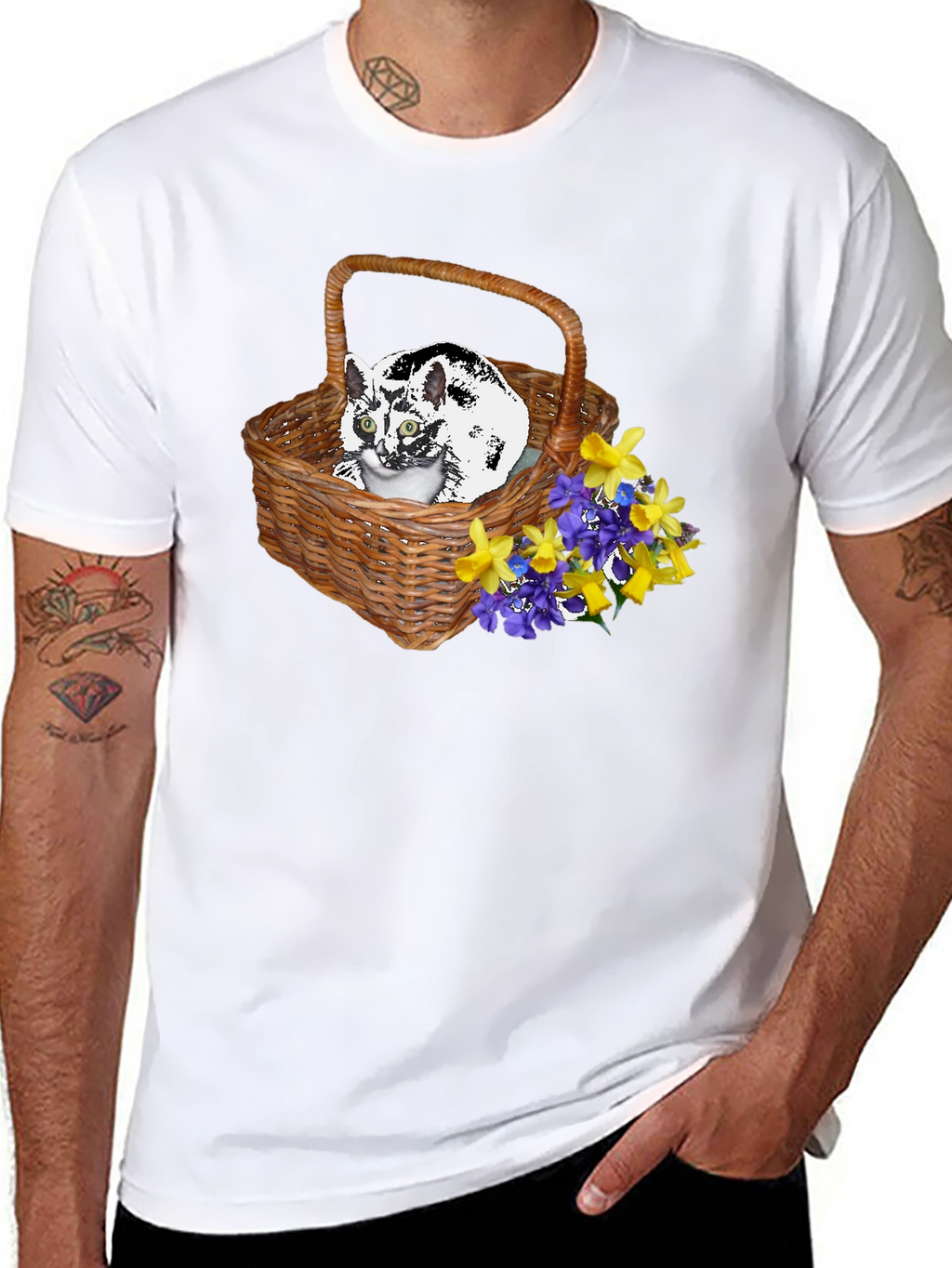 Cat in Basket Tee - Floral Accent