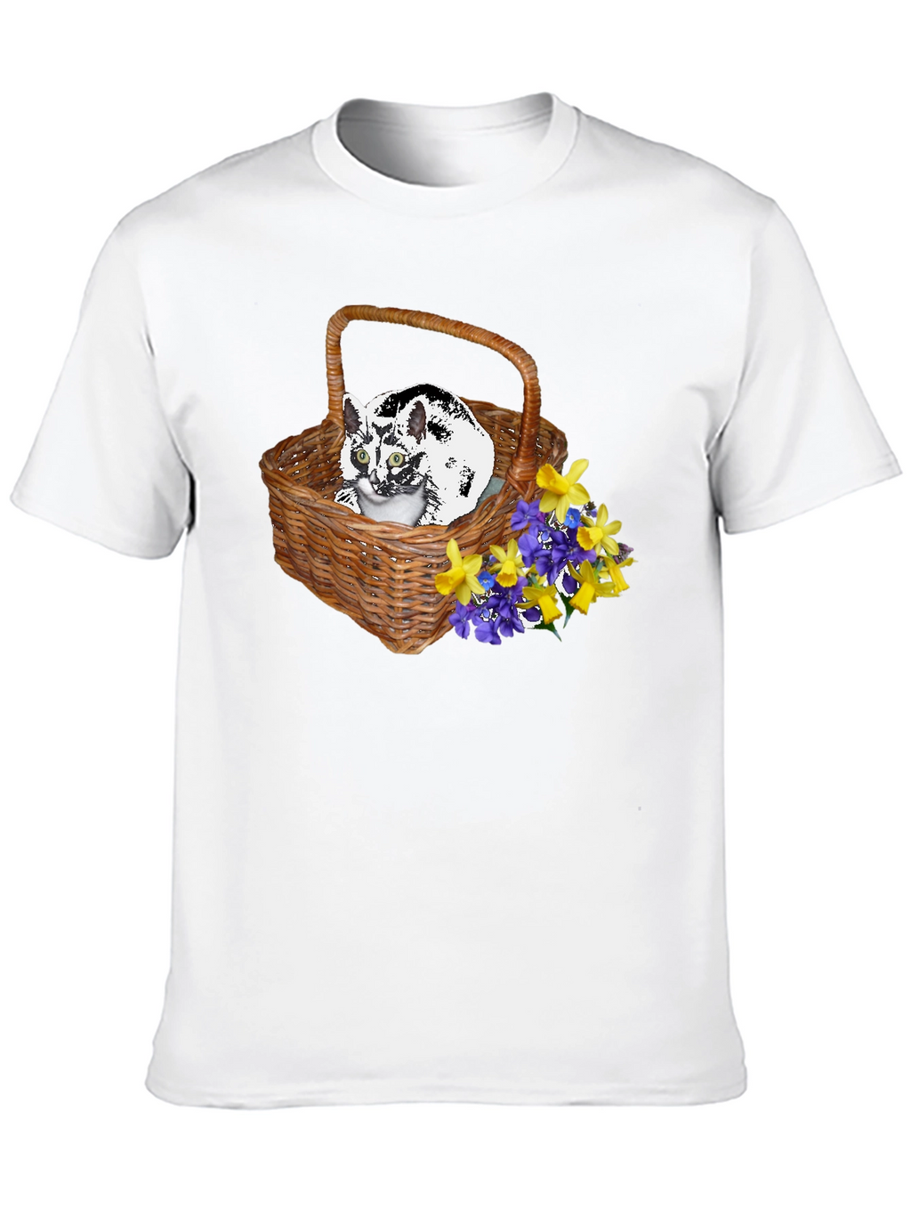Cat in Basket Tee - Floral Accent