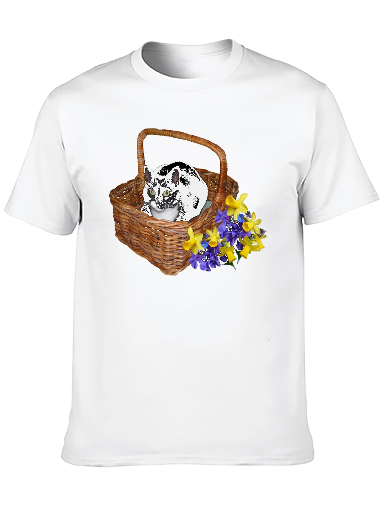 Cat in Basket Tee - Floral Accent